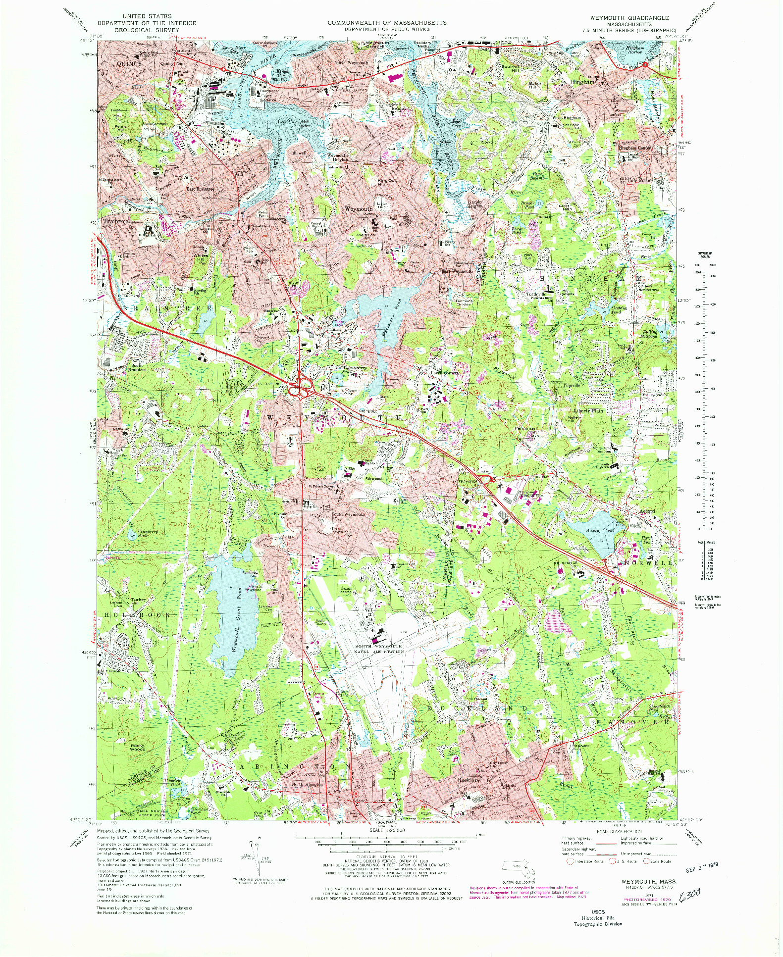 USGS 1:25000-SCALE QUADRANGLE FOR WEYMOUTH, MA 1971