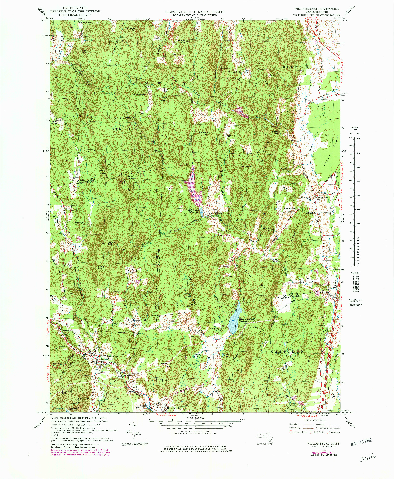 USGS 1:25000-SCALE QUADRANGLE FOR WILLIAMSBURG, MA 1964