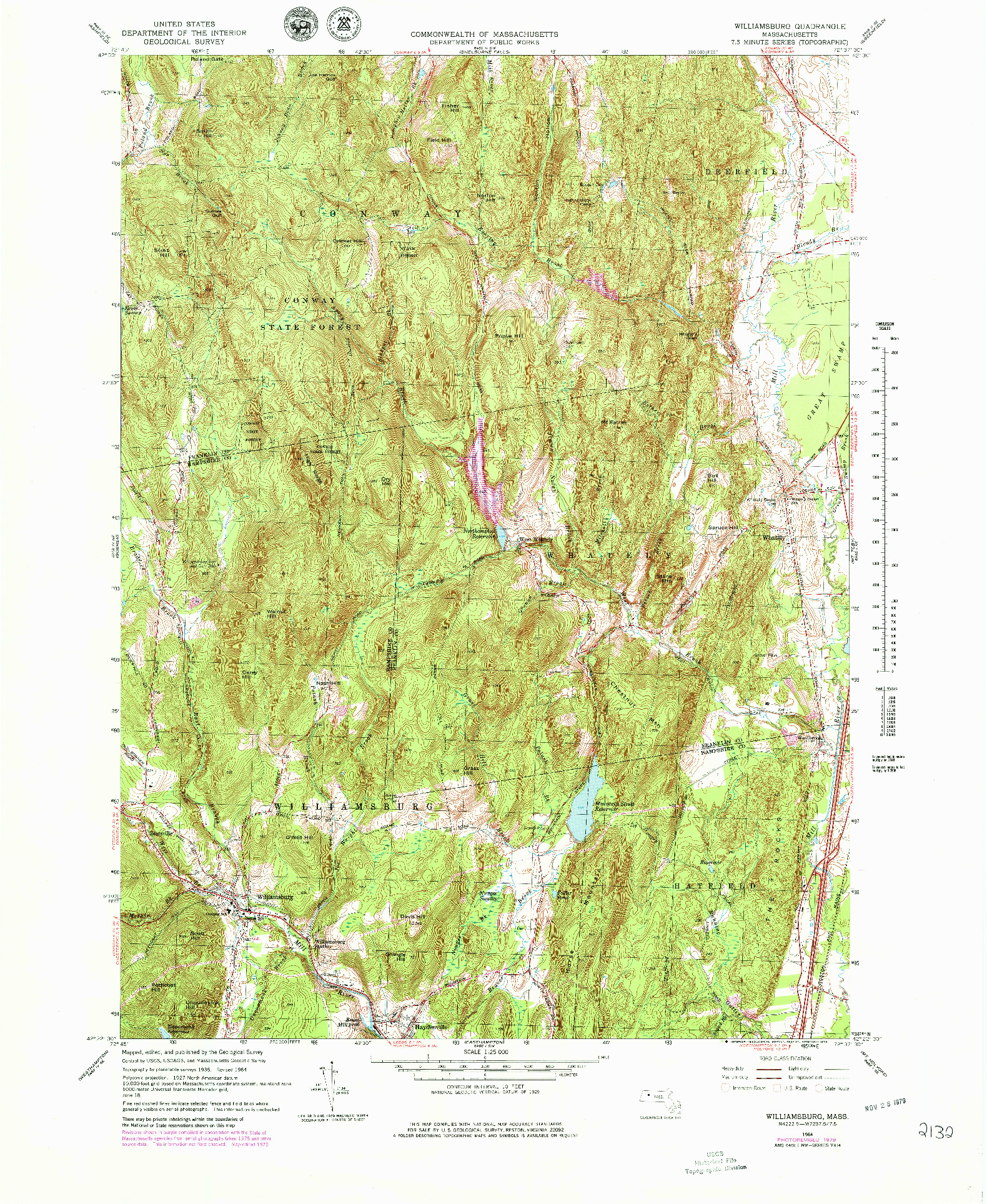 USGS 1:25000-SCALE QUADRANGLE FOR WILLIAMSBURG, MA 1964