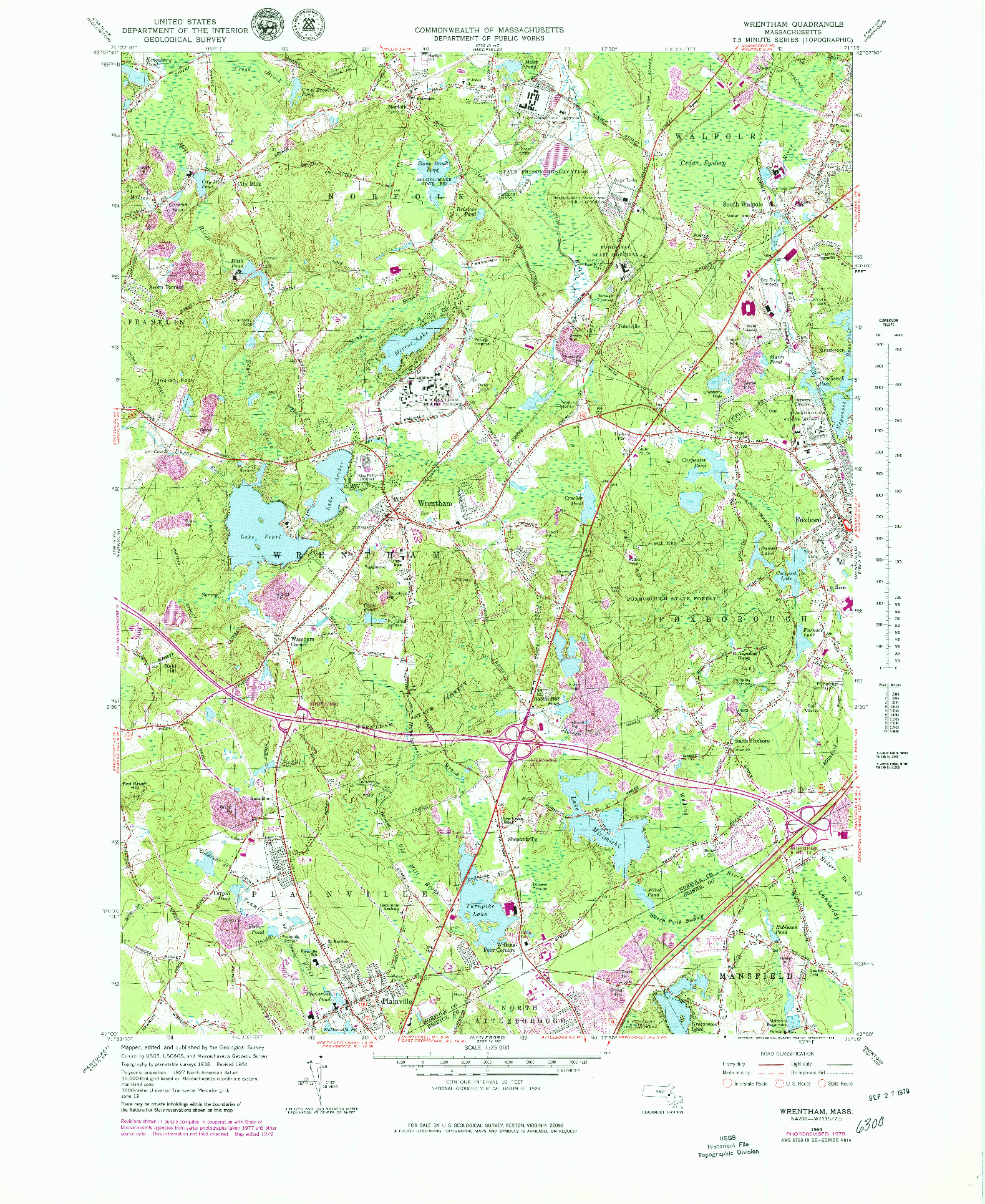 USGS 1:25000-SCALE QUADRANGLE FOR WRENTHAM, MA 1964