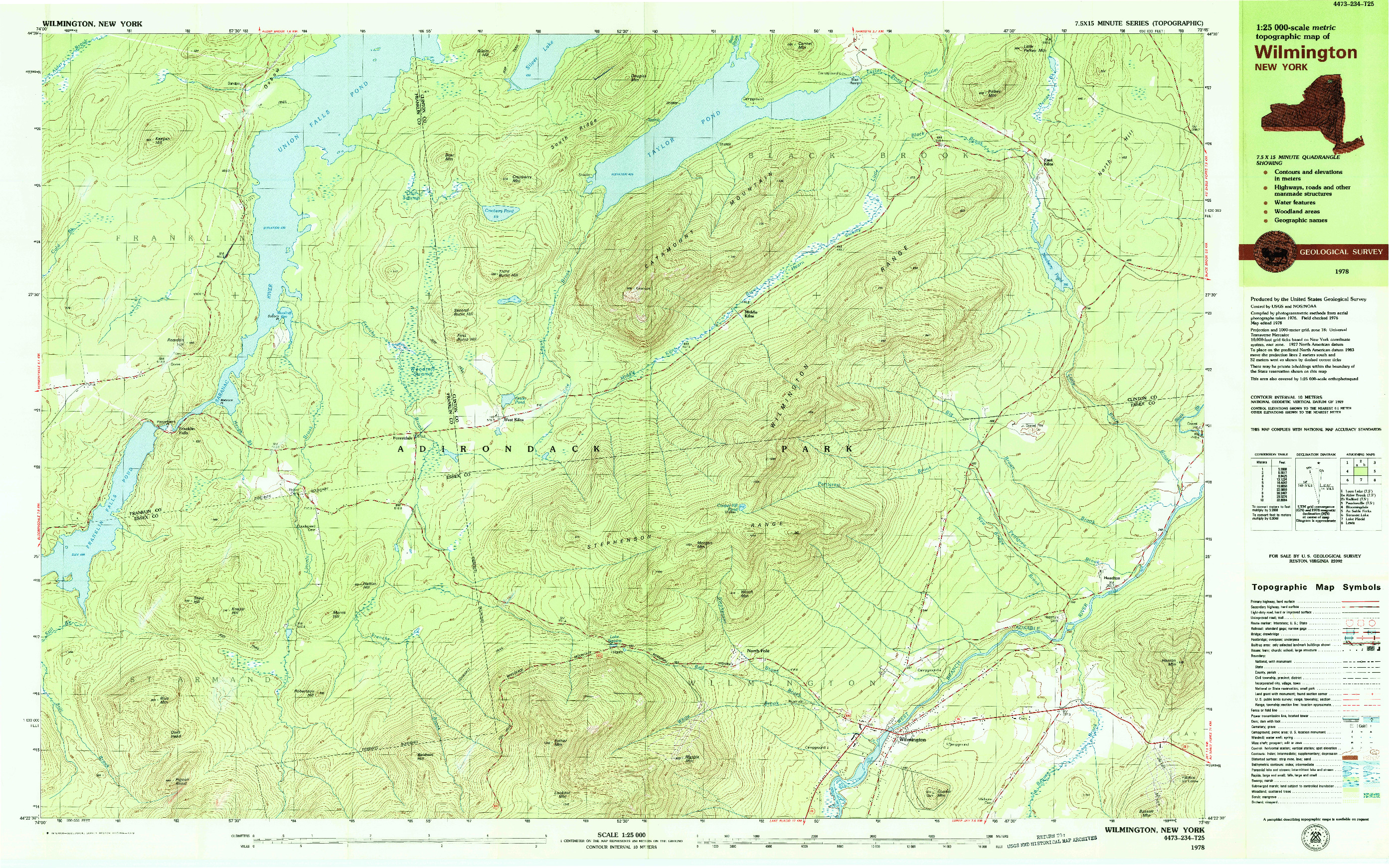 USGS 1:25000-SCALE QUADRANGLE FOR WILMINGTON, NY 1978