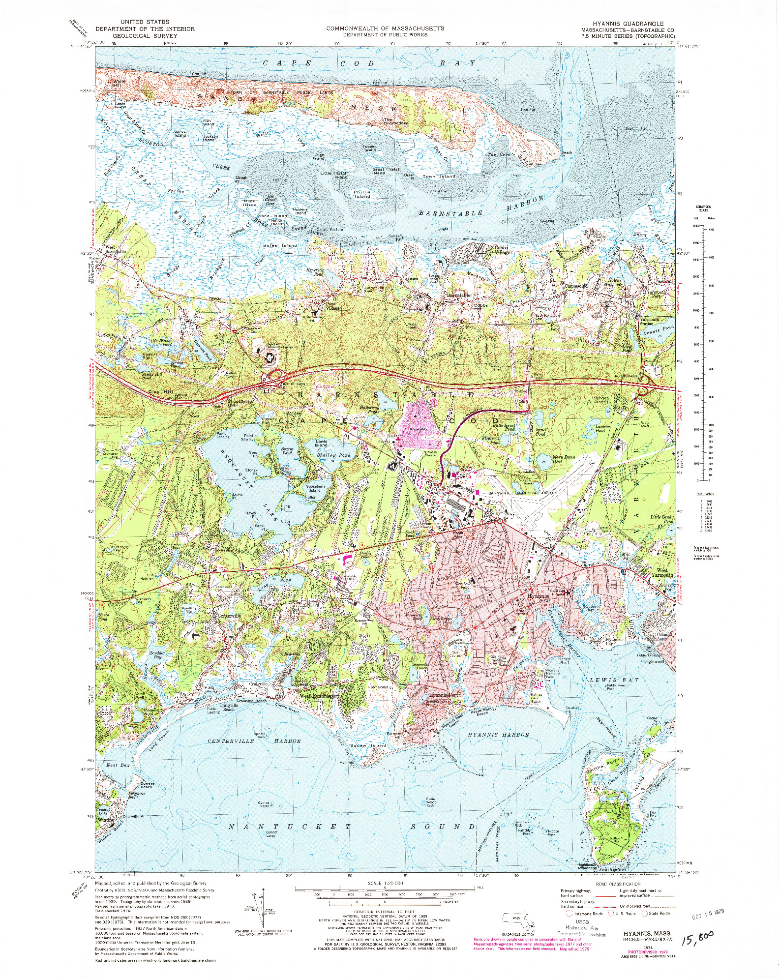 USGS 1:25000-SCALE QUADRANGLE FOR HYANNIS, MA 1974