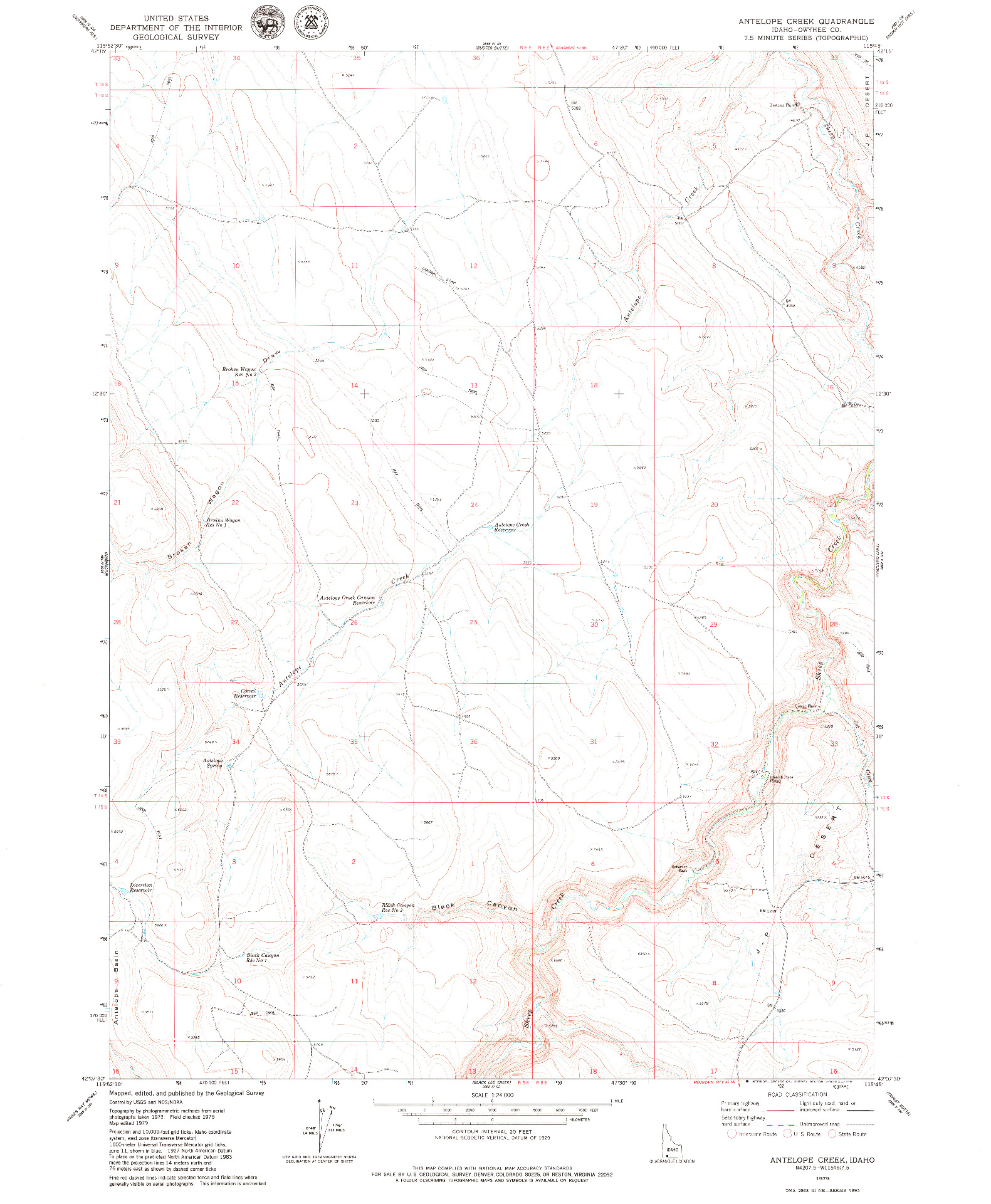 USGS 1:24000-SCALE QUADRANGLE FOR ANTELOPE CREEK, ID 1979