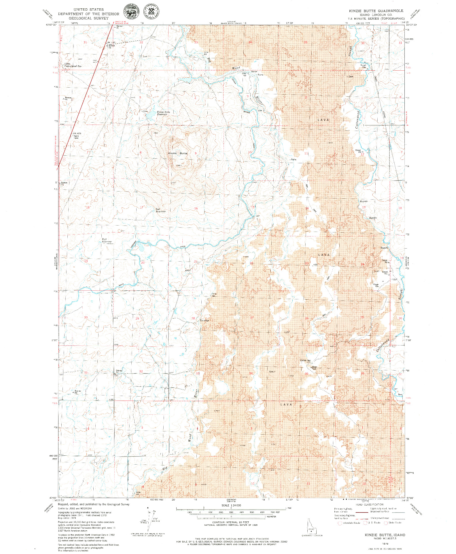 USGS 1:24000-SCALE QUADRANGLE FOR KINZIE BUTTE, ID 1979