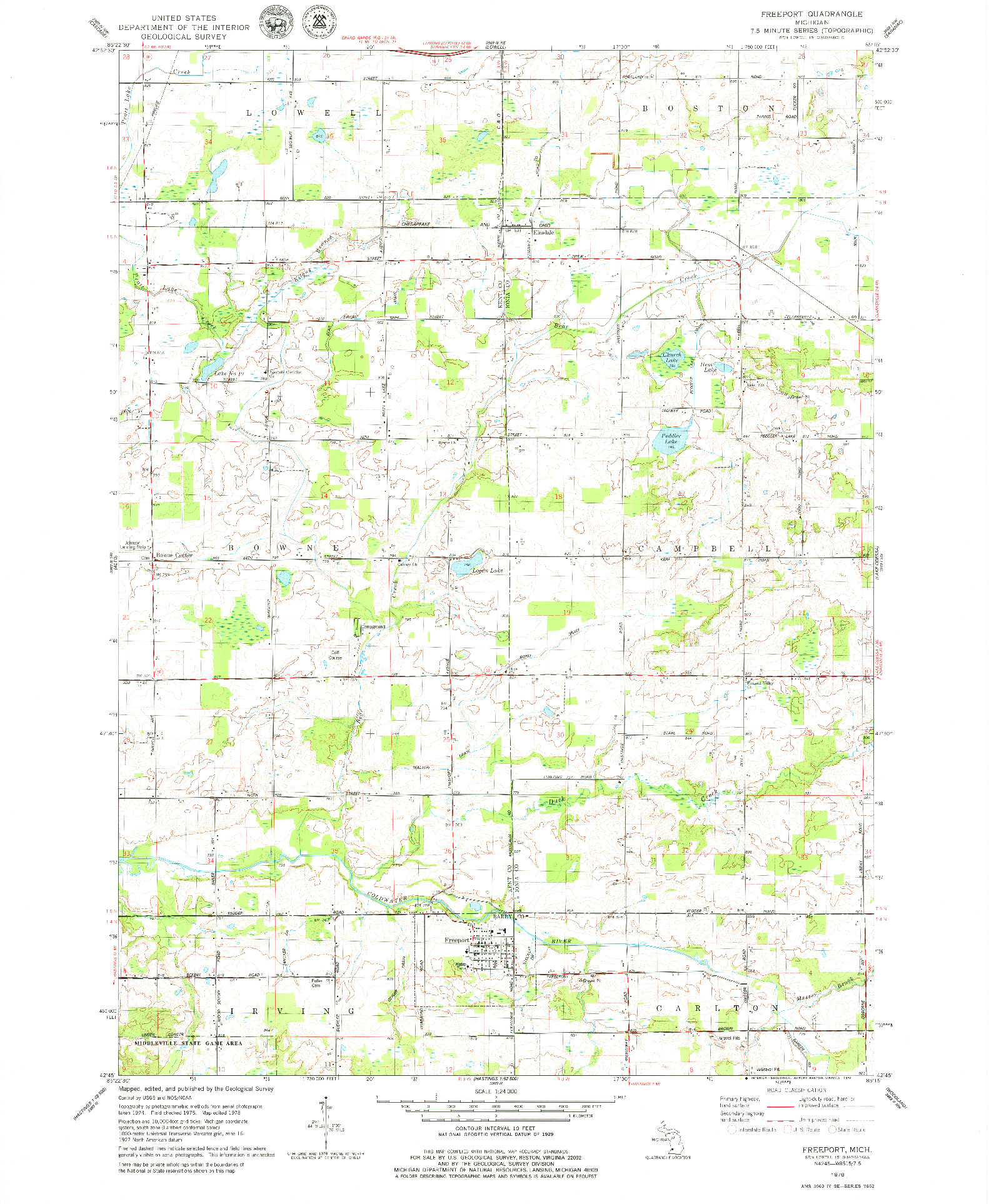 USGS 1:24000-SCALE QUADRANGLE FOR FREEPORT, MI 1978