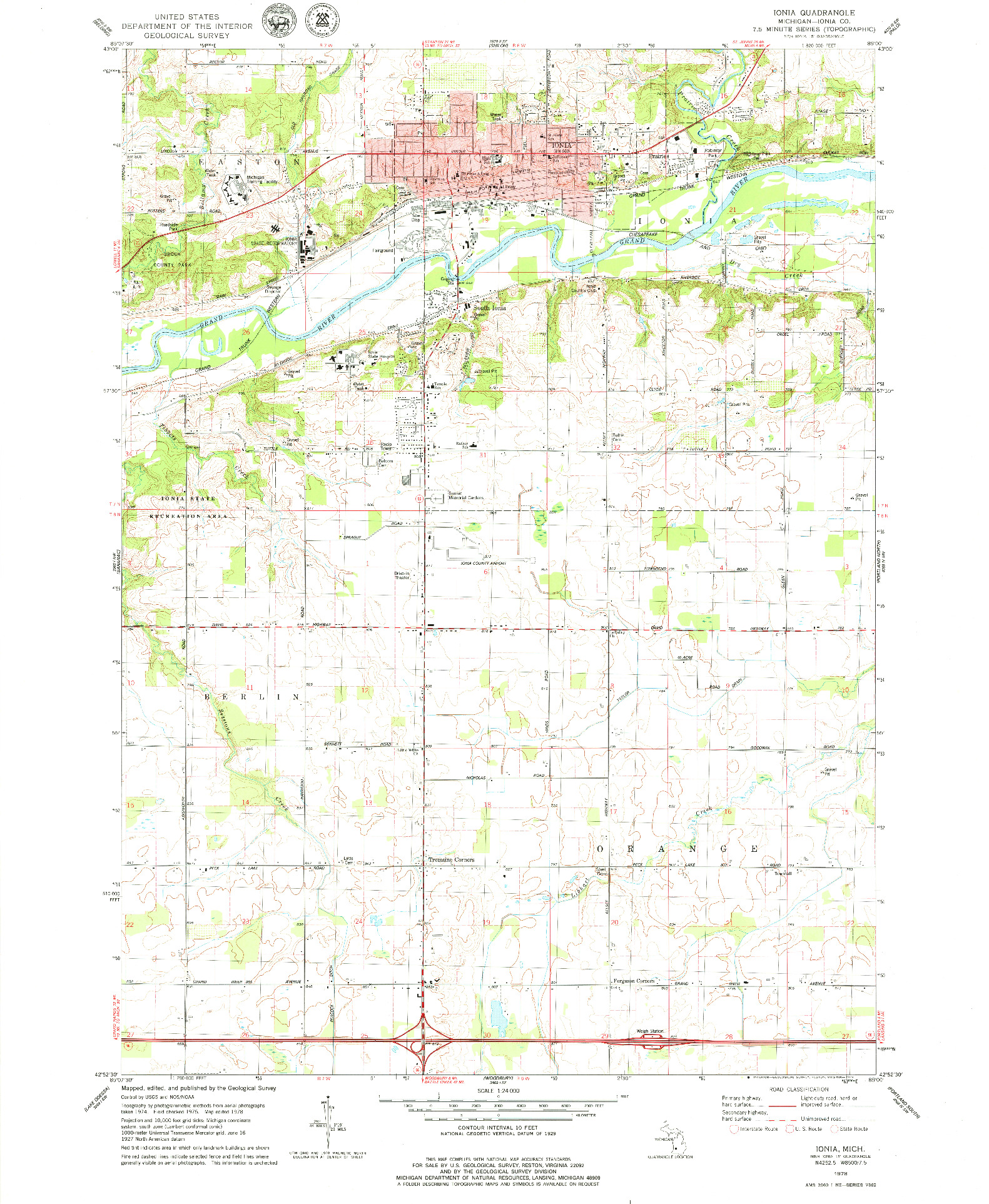 USGS 1:24000-SCALE QUADRANGLE FOR IONIA, MI 1978
