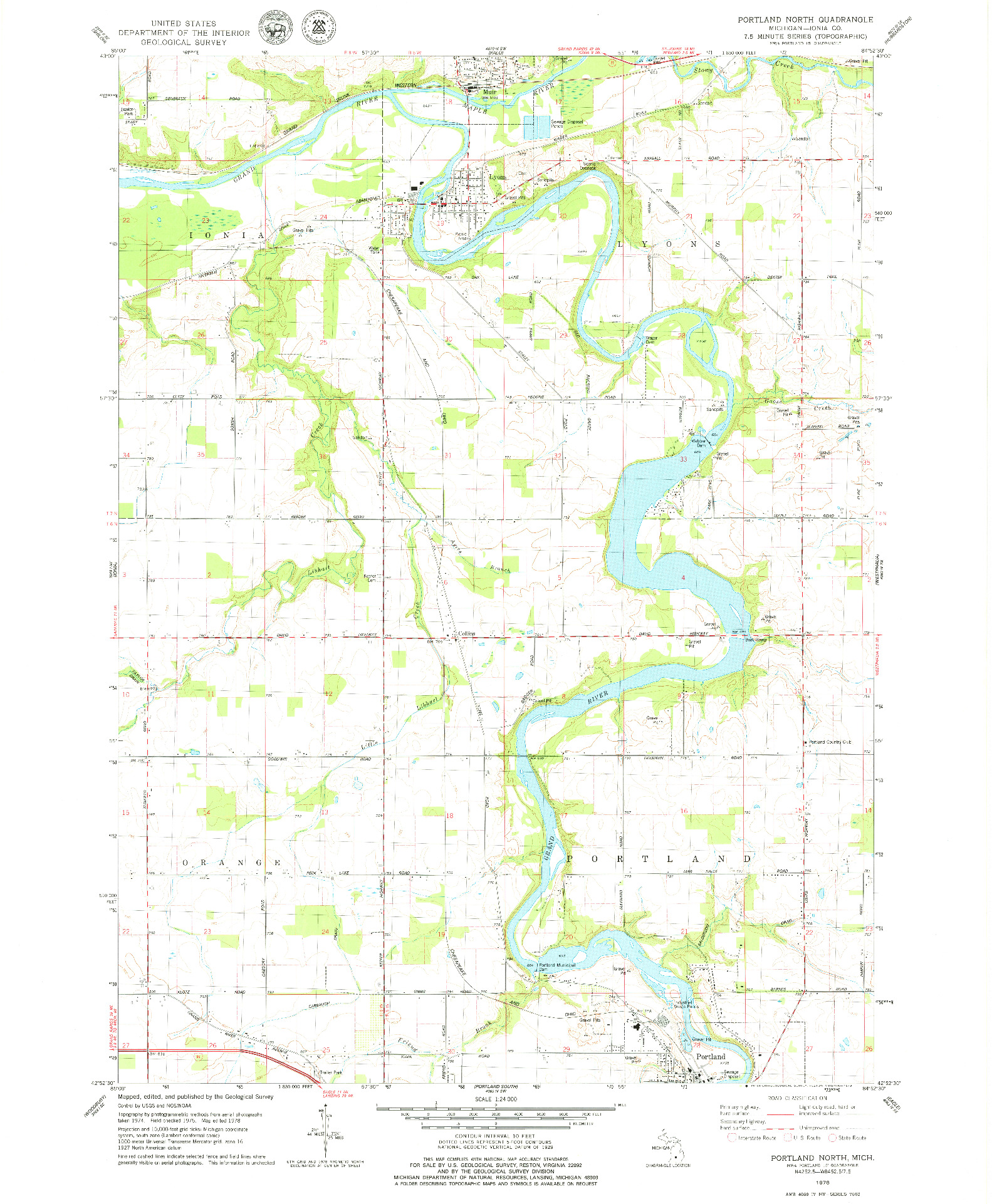 USGS 1:24000-SCALE QUADRANGLE FOR PORTLAND NORTH, MI 1978