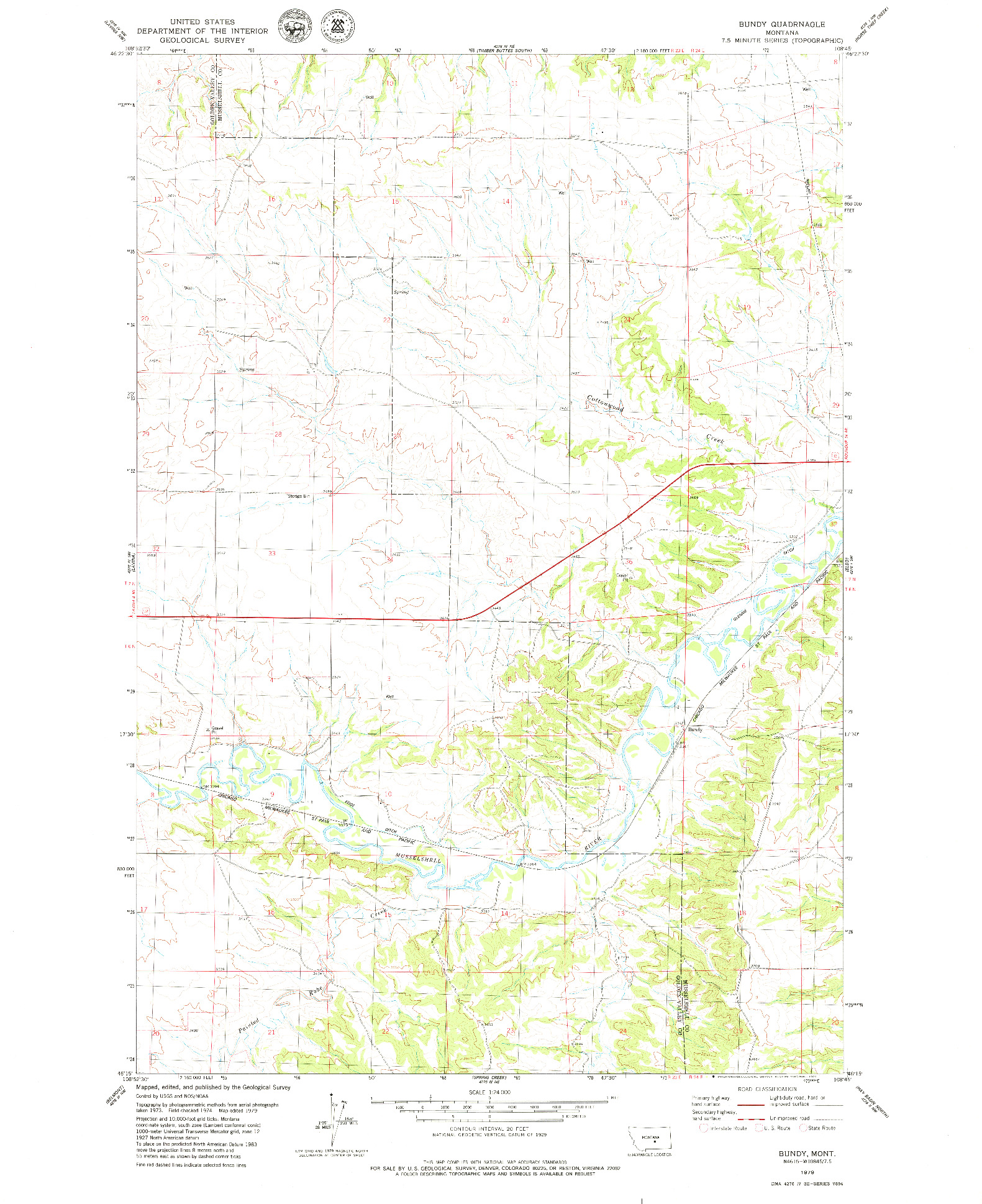 USGS 1:24000-SCALE QUADRANGLE FOR BUNDY, MT 1979