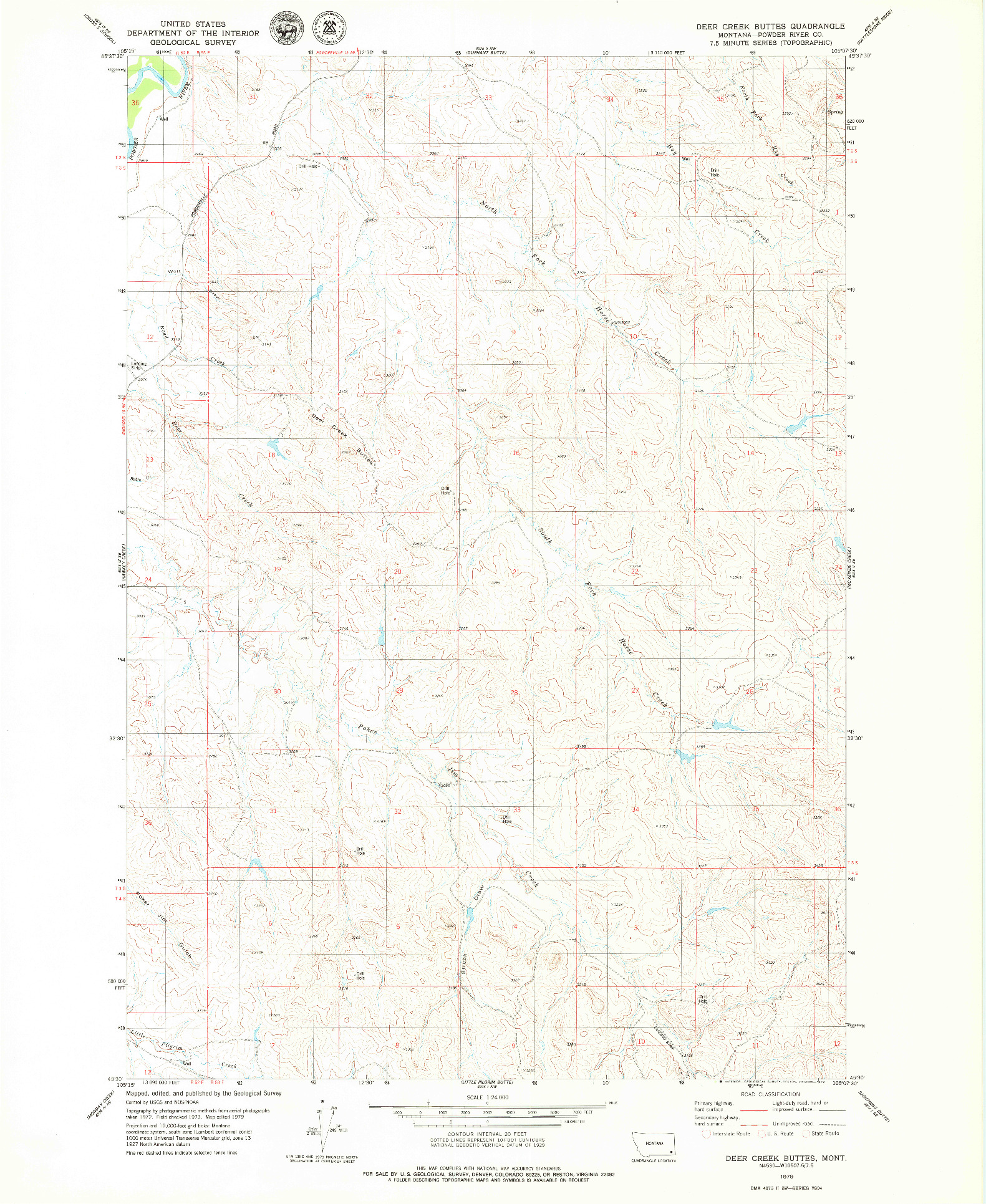 USGS 1:24000-SCALE QUADRANGLE FOR DEER CREEK BUTTES, MT 1979