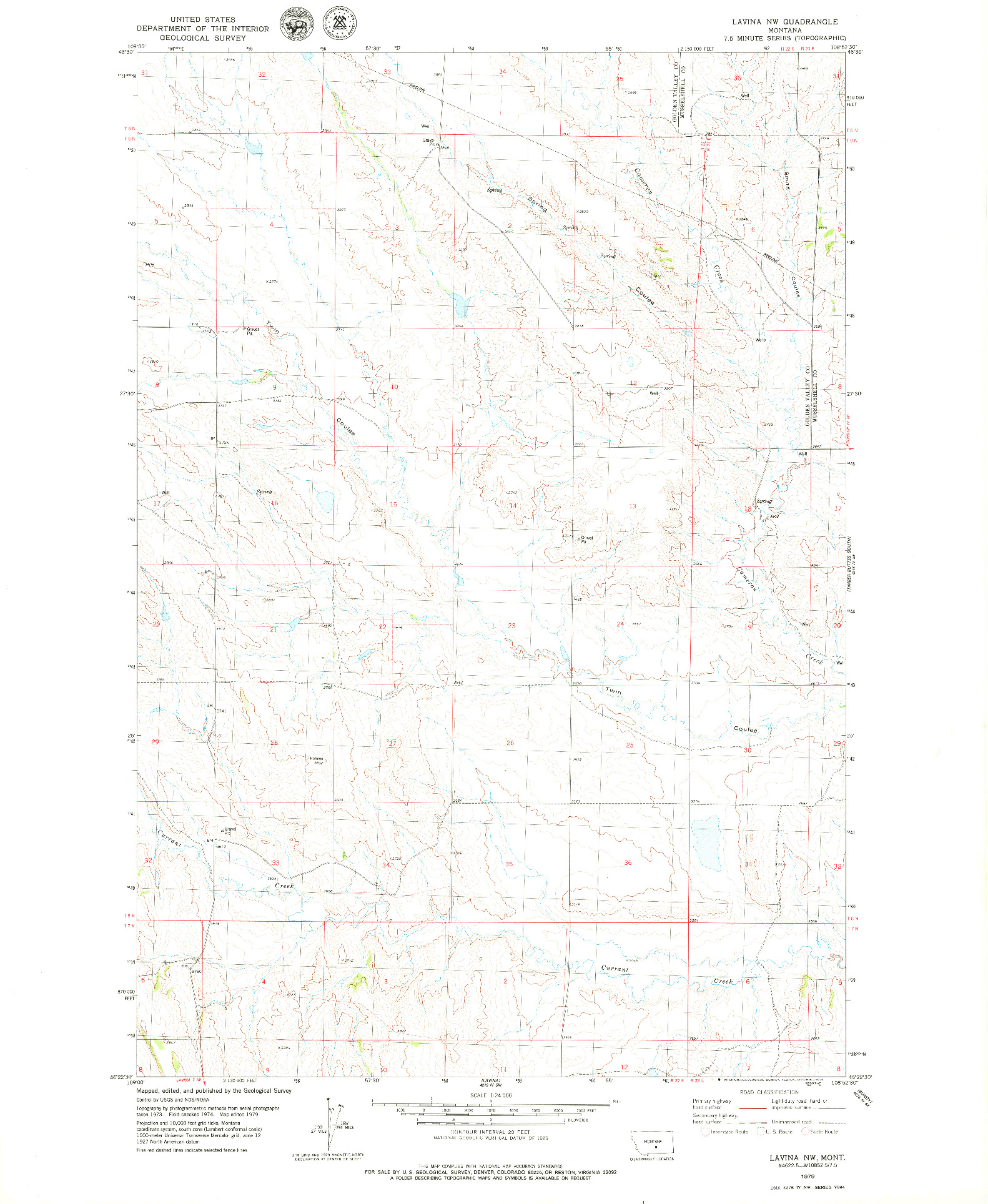 USGS 1:24000-SCALE QUADRANGLE FOR LAVINA NW, MT 1979