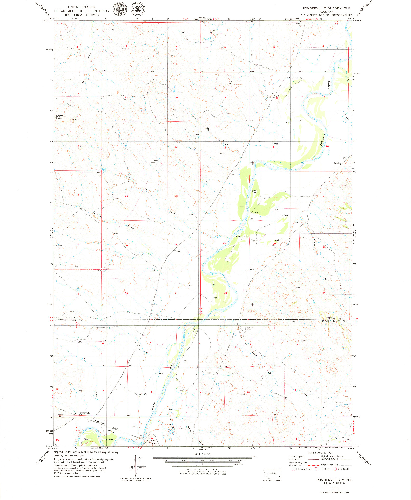USGS 1:24000-SCALE QUADRANGLE FOR POWDERVILLE, MT 1979