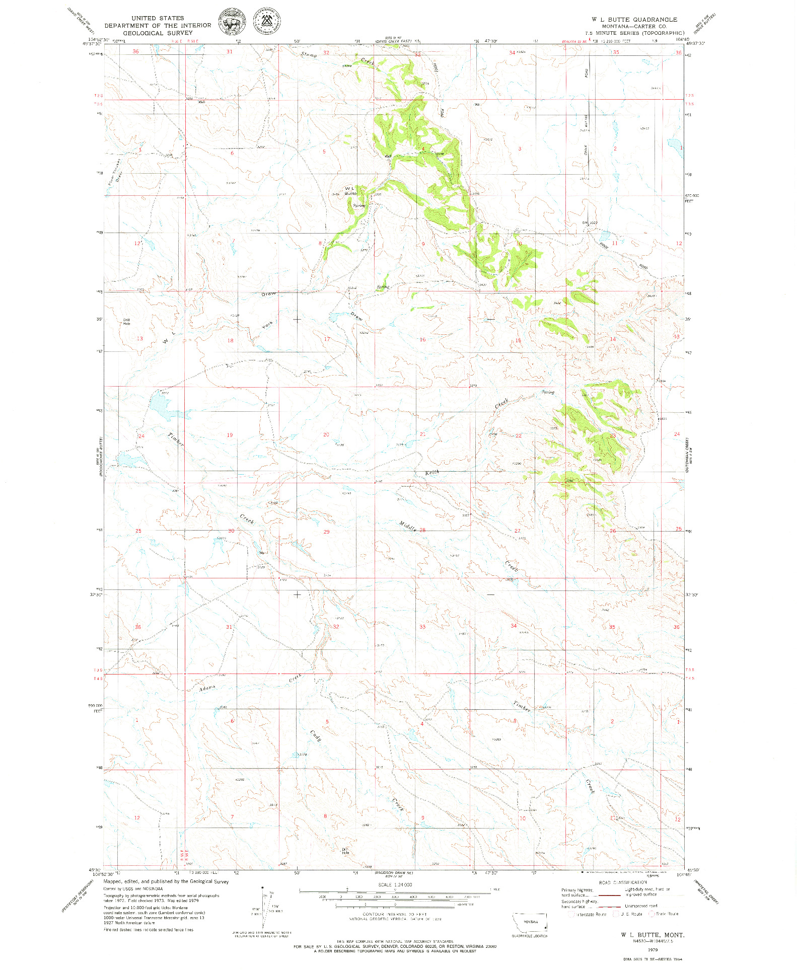 USGS 1:24000-SCALE QUADRANGLE FOR W L BUTTE, MT 1979