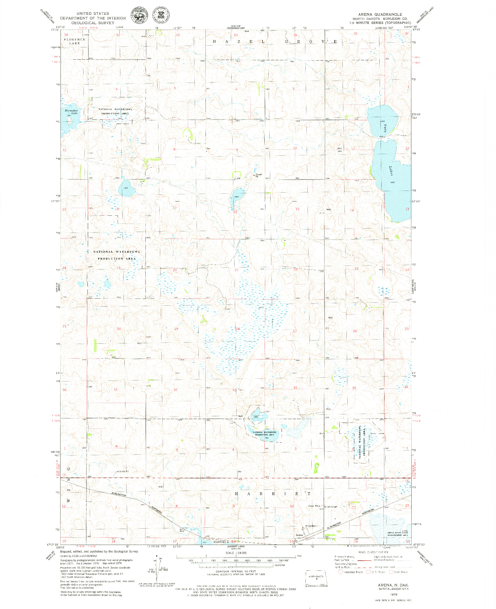USGS 1:24000-SCALE QUADRANGLE FOR ARENA, ND 1979