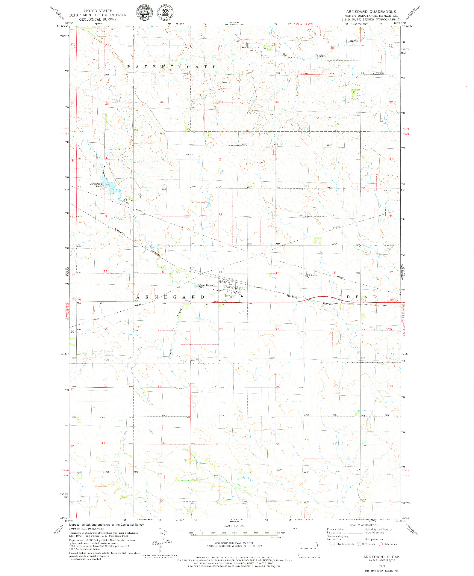 USGS 1:24000-SCALE QUADRANGLE FOR ARNEGARD, ND 1978