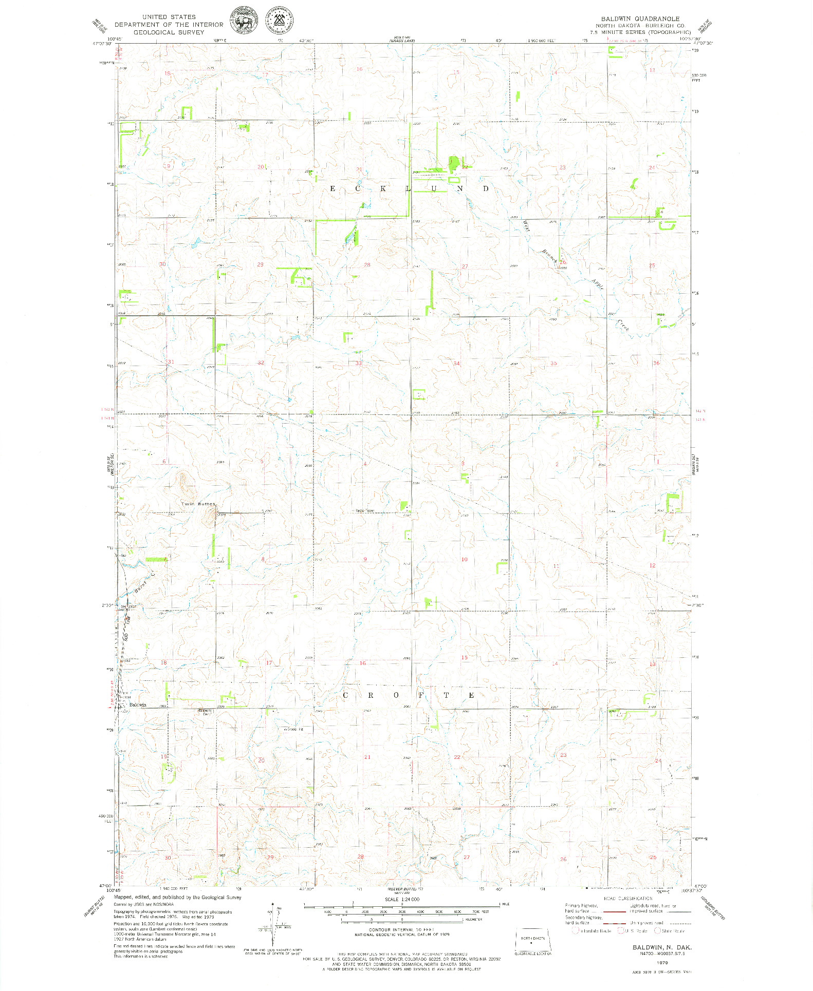 USGS 1:24000-SCALE QUADRANGLE FOR BALDWIN, ND 1979