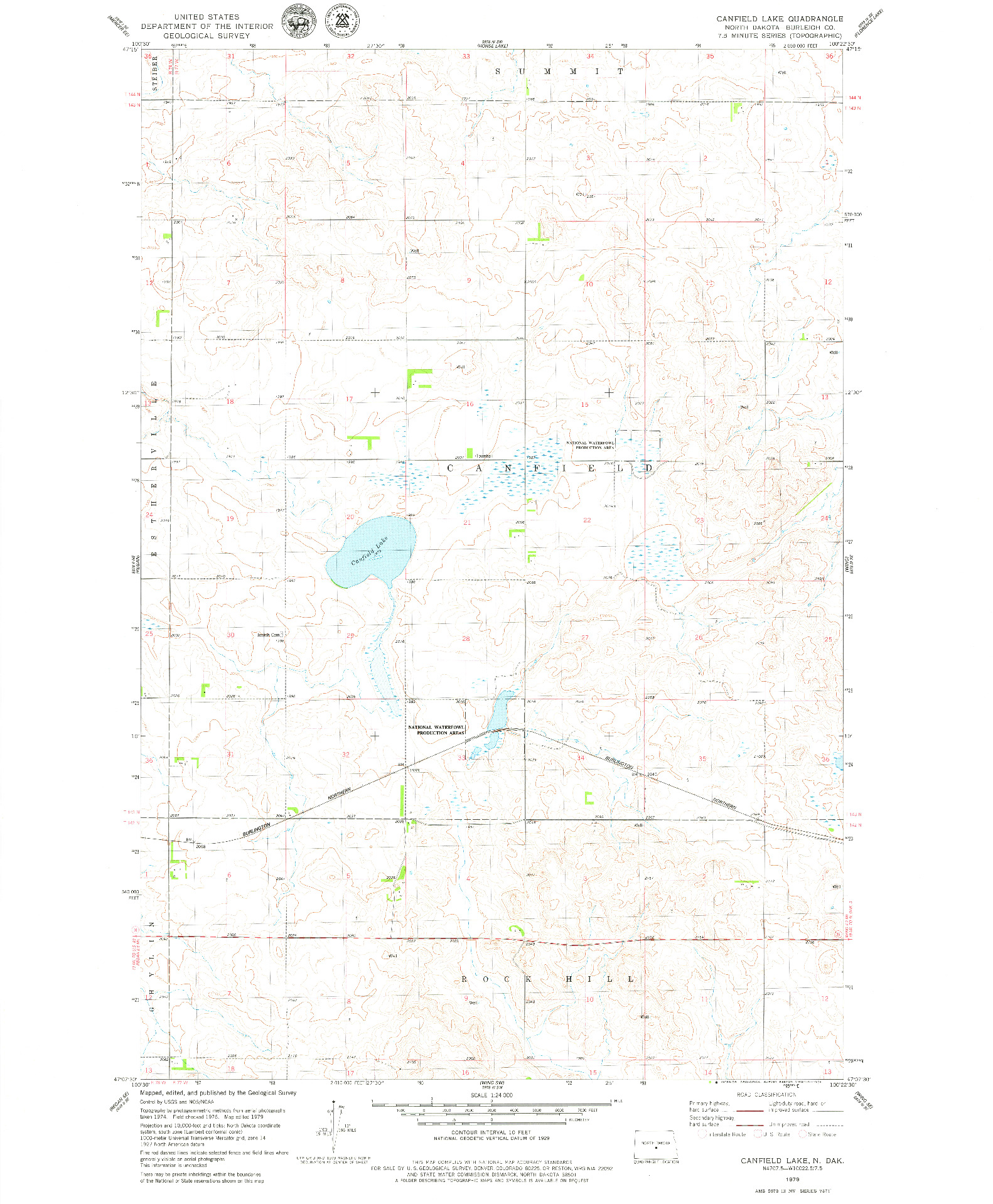 USGS 1:24000-SCALE QUADRANGLE FOR CANFIELD LAKE, ND 1979
