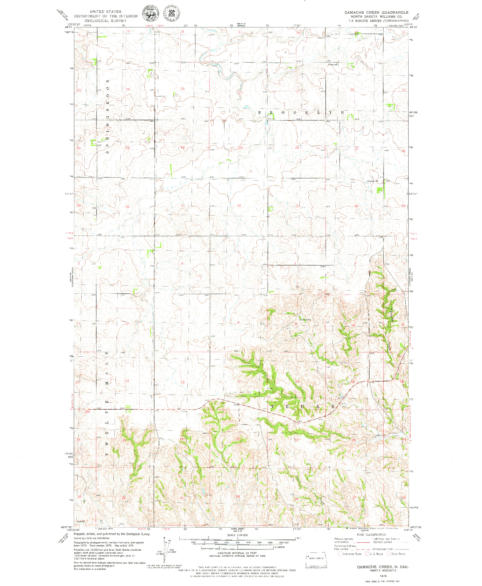 USGS 1:24000-SCALE QUADRANGLE FOR GAMACHE CREEK, ND 1978