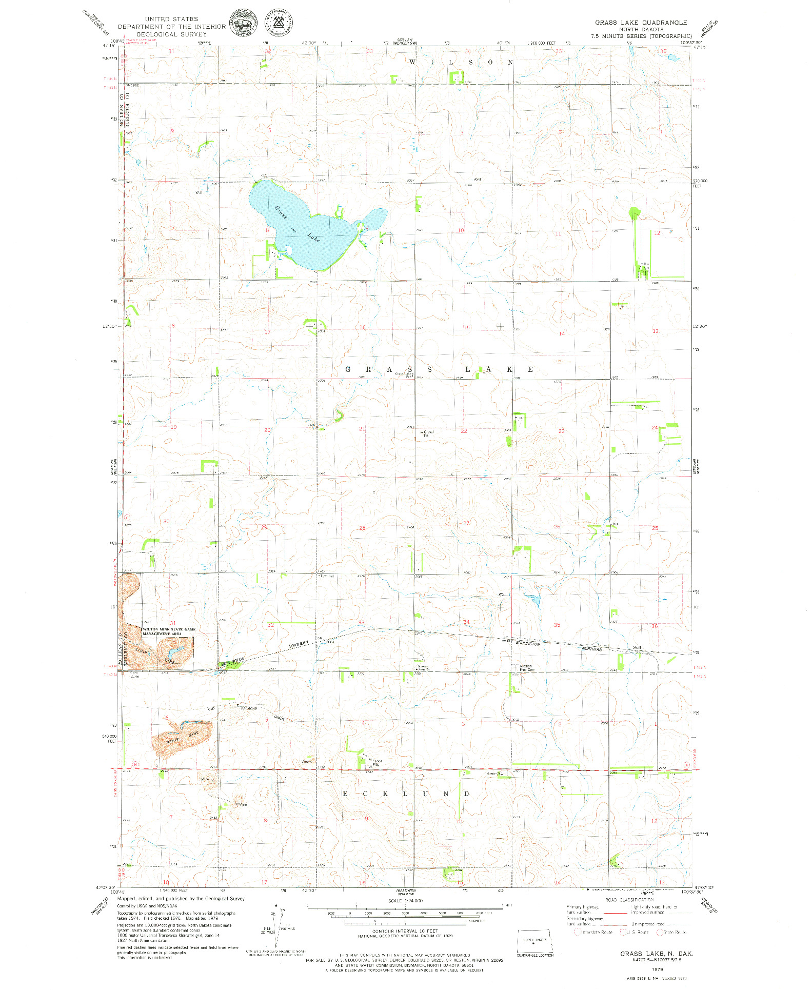 USGS 1:24000-SCALE QUADRANGLE FOR GRASS LAKE, ND 1979