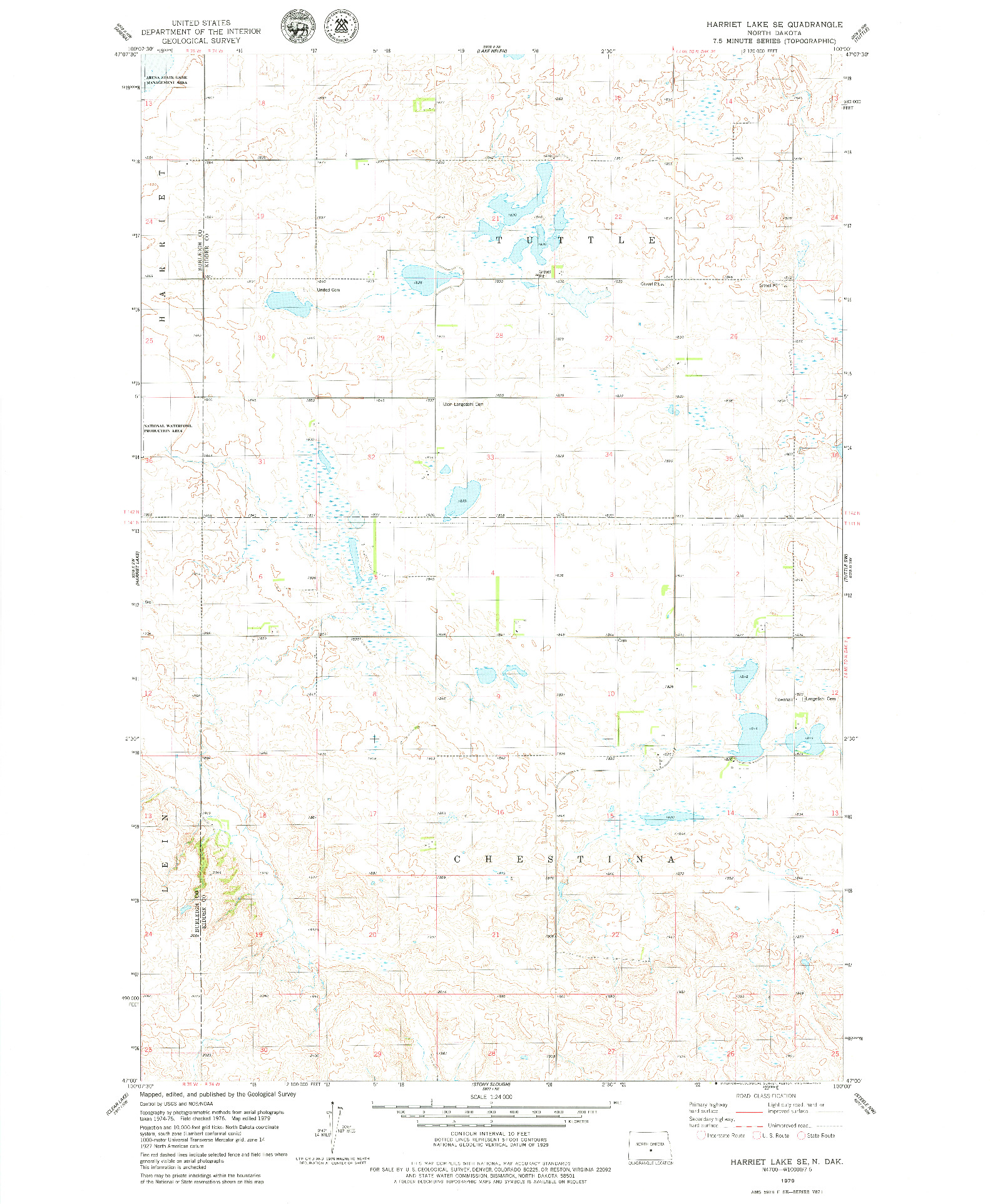 USGS 1:24000-SCALE QUADRANGLE FOR HARRIET LAKE SE, ND 1979