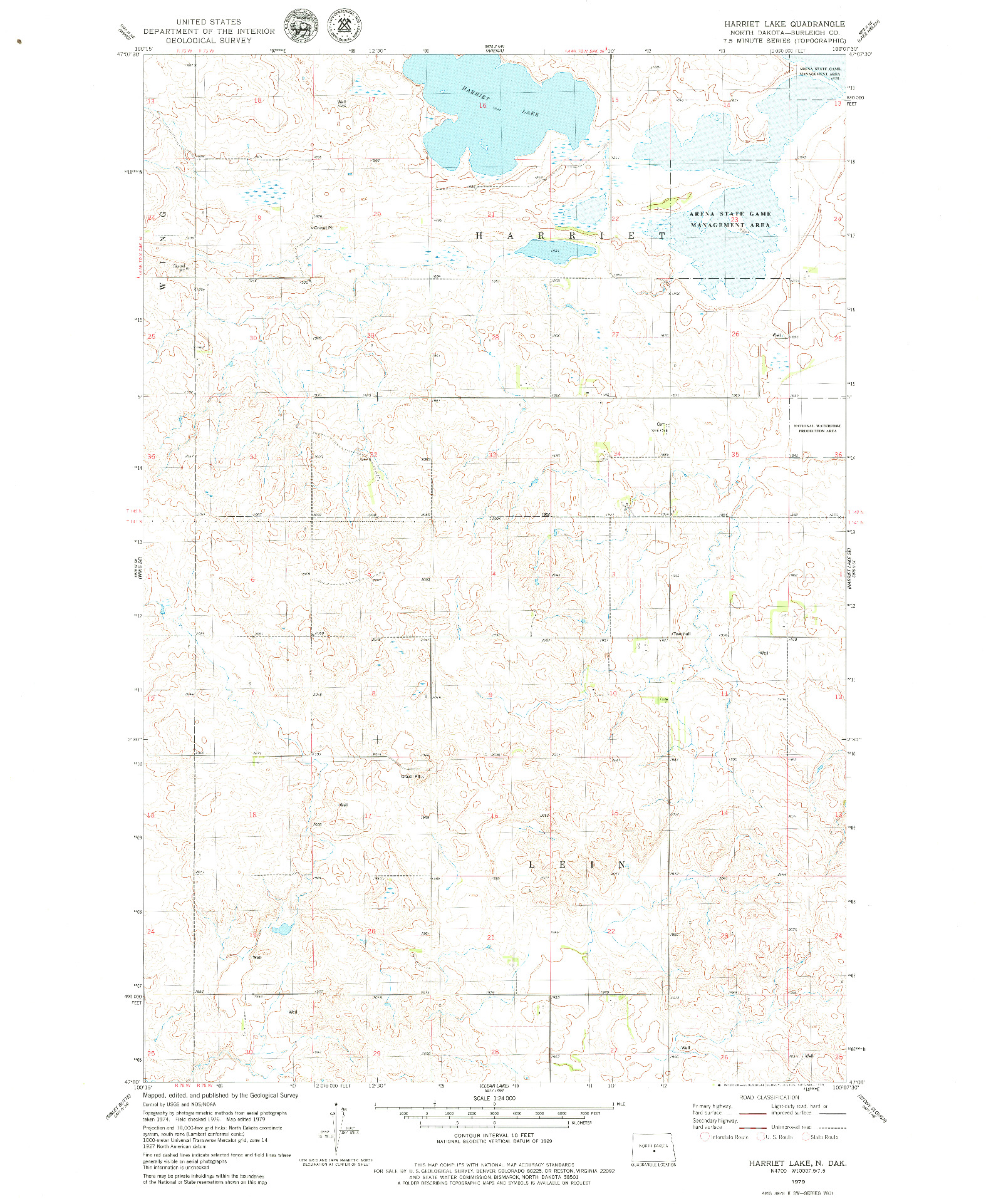 USGS 1:24000-SCALE QUADRANGLE FOR HARRIET LAKE, ND 1979