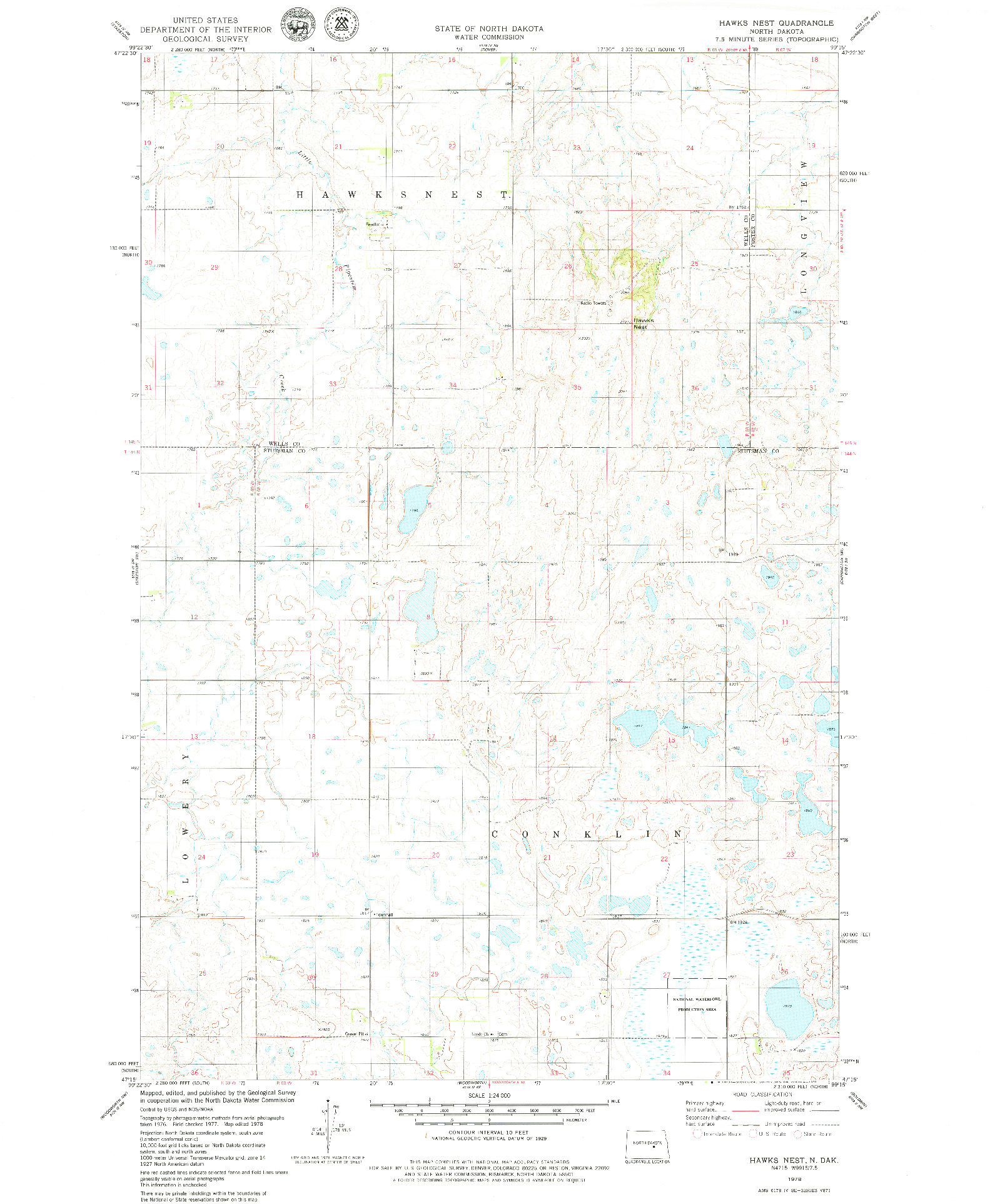 USGS 1:24000-SCALE QUADRANGLE FOR HAWKS NEST, ND 1978