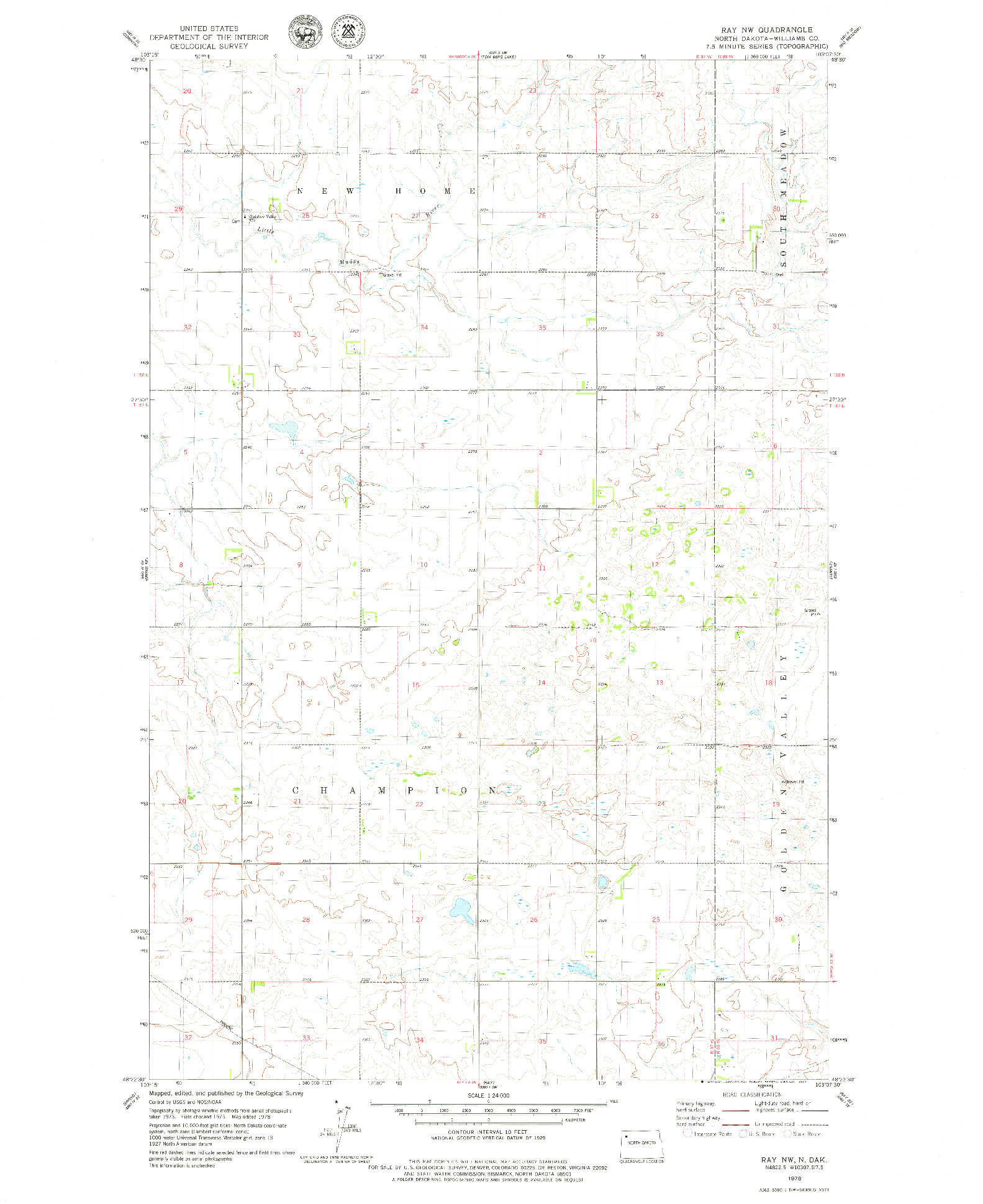 USGS 1:24000-SCALE QUADRANGLE FOR RAY NW, ND 1978