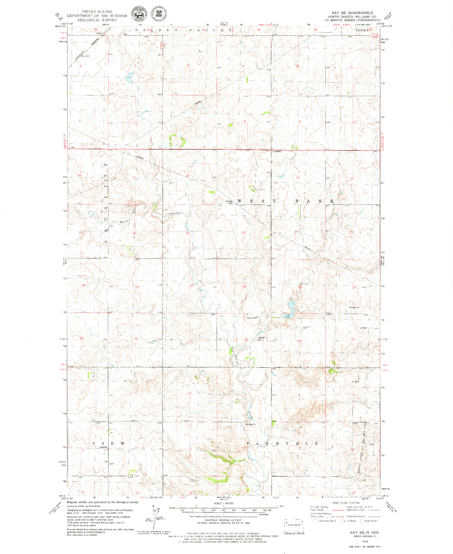 USGS 1:24000-SCALE QUADRANGLE FOR RAY SE, ND 1978