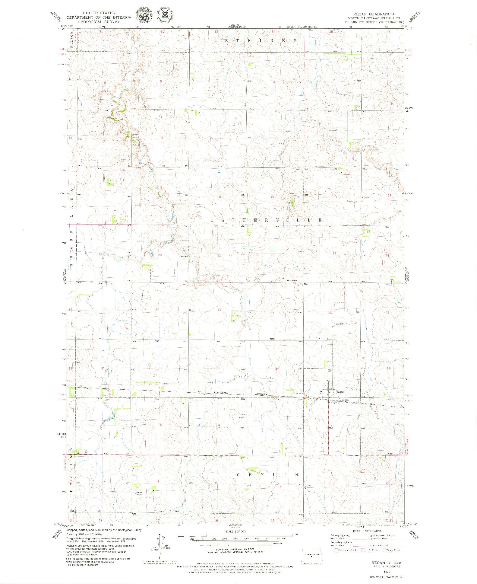 USGS 1:24000-SCALE QUADRANGLE FOR REGAN, ND 1979