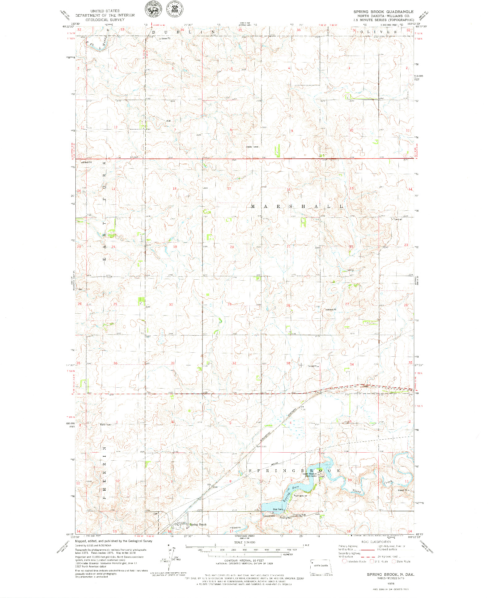 USGS 1:24000-SCALE QUADRANGLE FOR SPRING BROOK, ND 1978