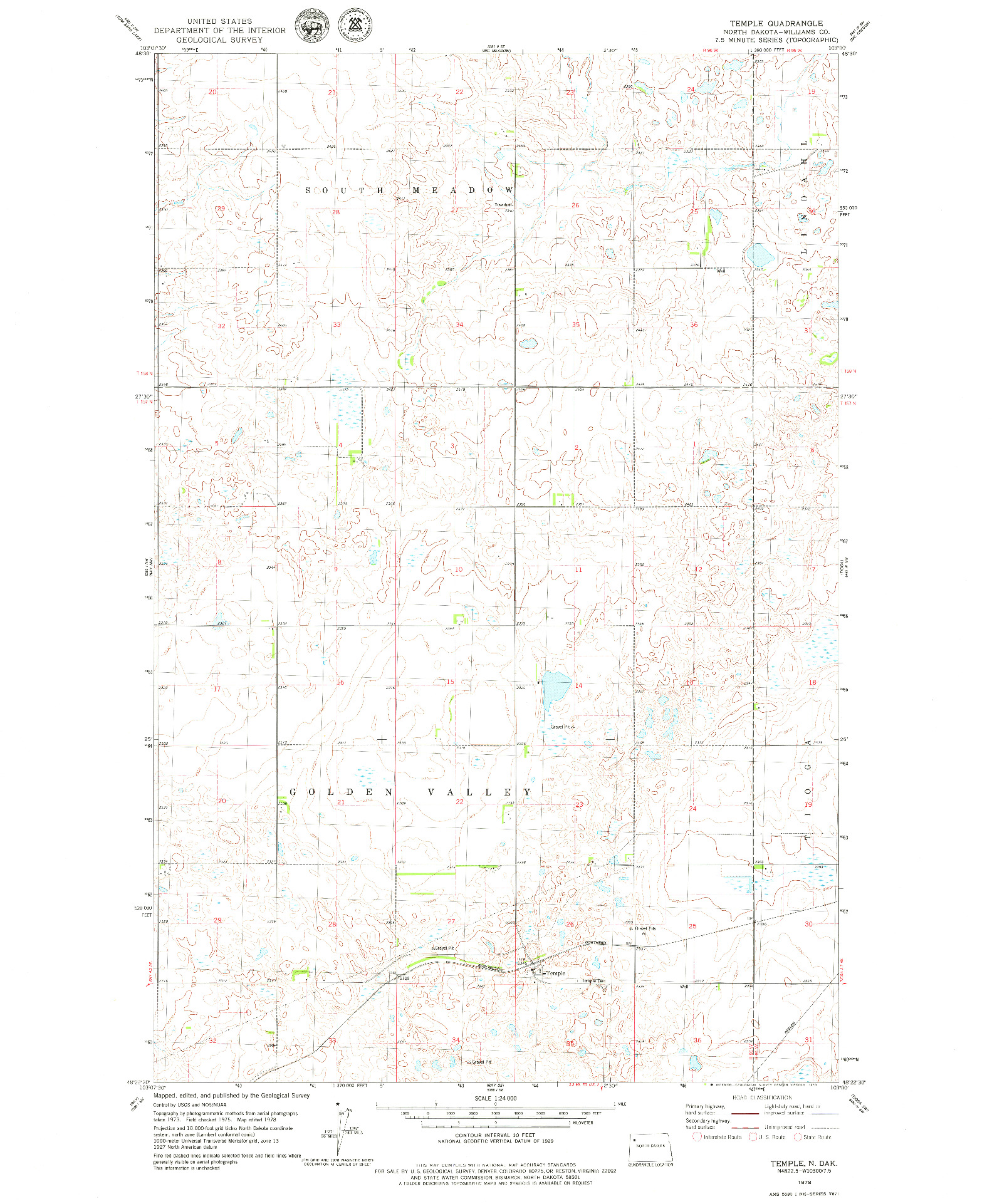 USGS 1:24000-SCALE QUADRANGLE FOR TEMPLE, ND 1978