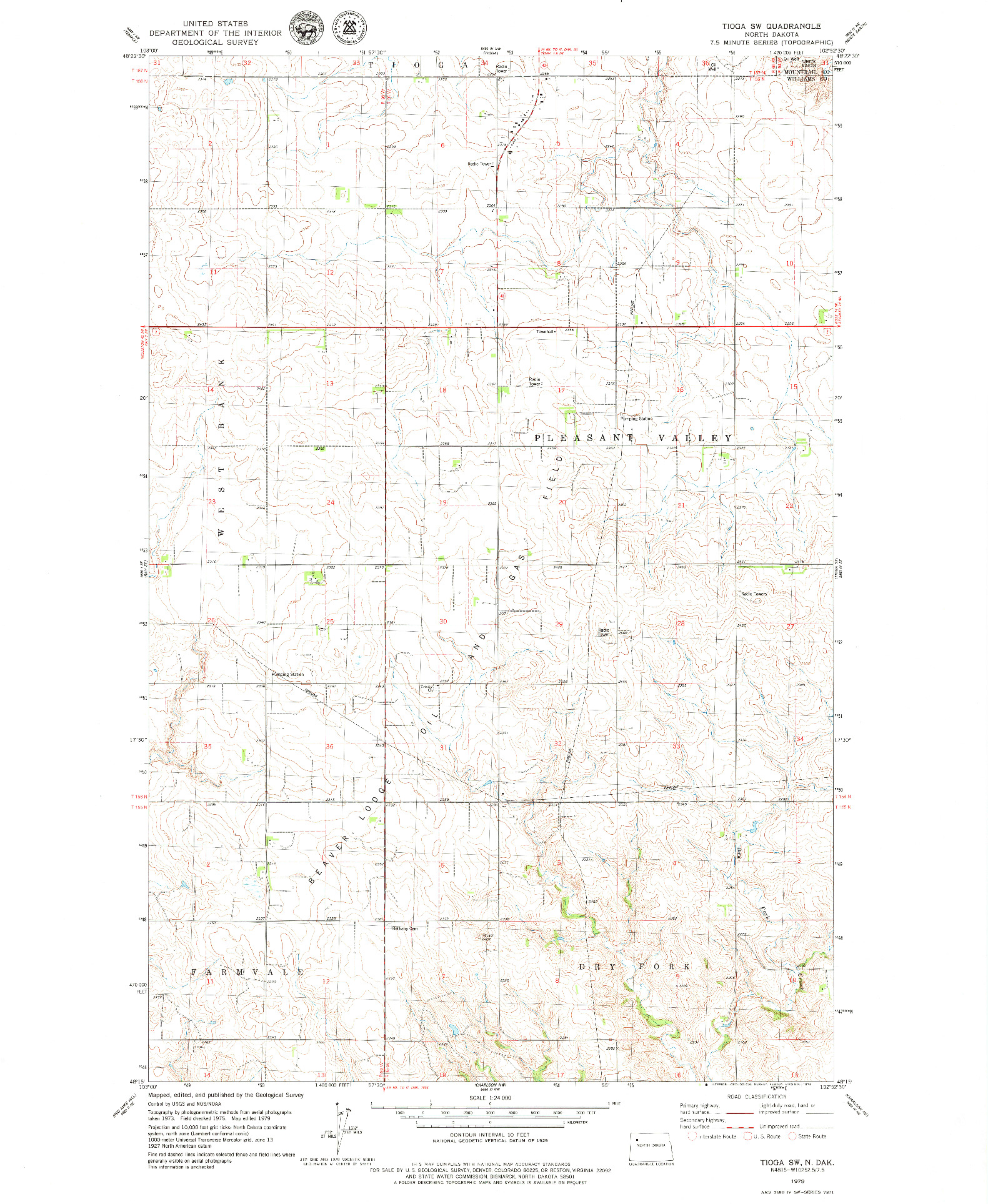 USGS 1:24000-SCALE QUADRANGLE FOR TIOGA SW, ND 1979