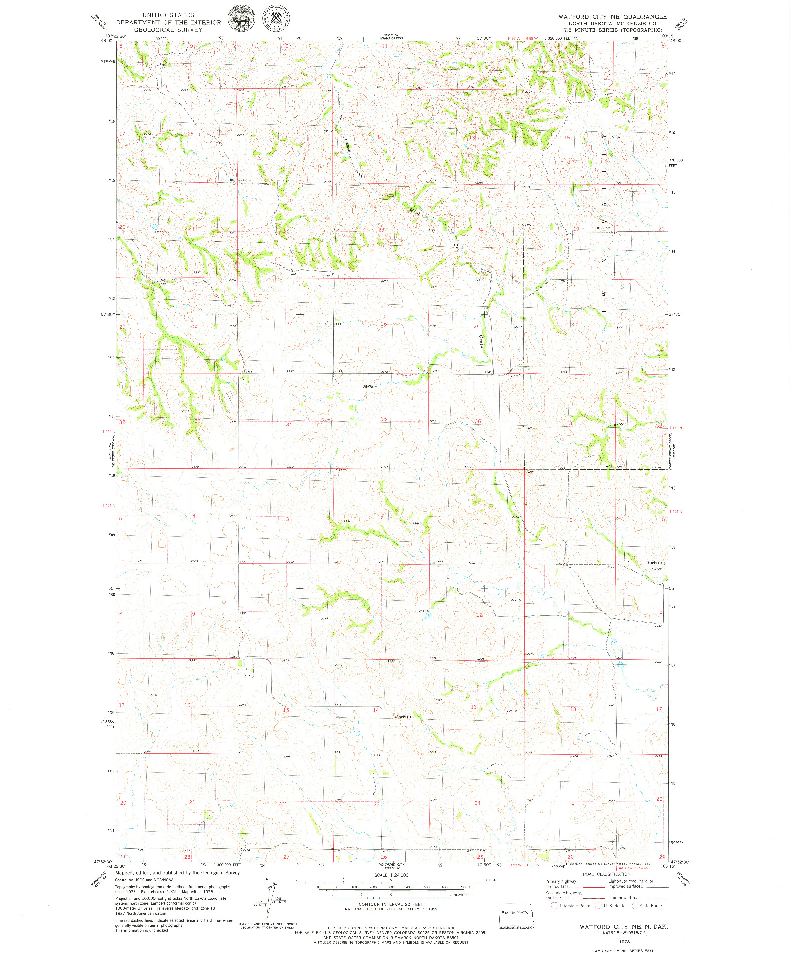 USGS 1:24000-SCALE QUADRANGLE FOR WATFORD CITY NE, ND 1978