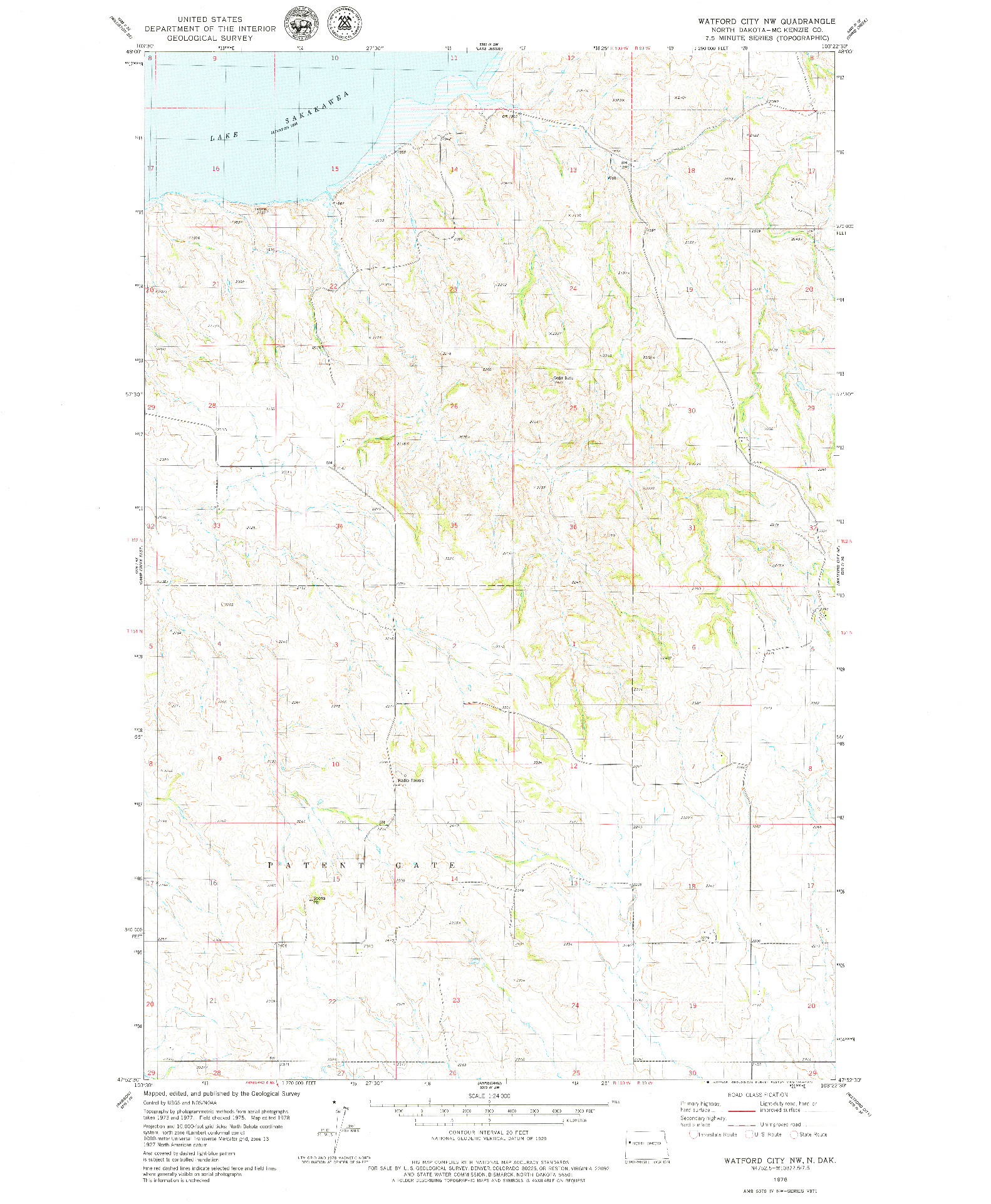 USGS 1:24000-SCALE QUADRANGLE FOR WATFORD CITY NW, ND 1978