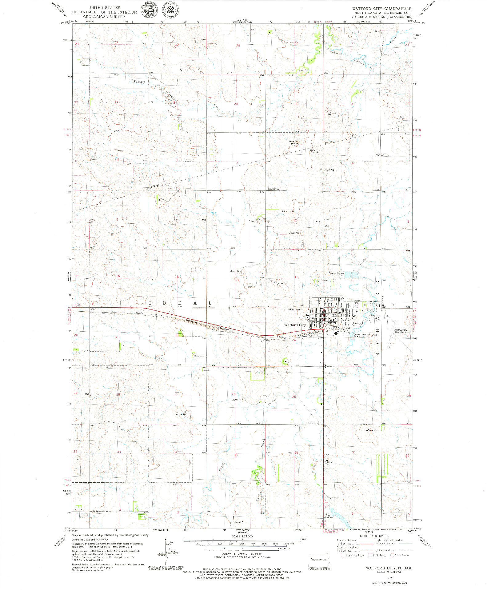 USGS 1:24000-SCALE QUADRANGLE FOR WATFORD CITY, ND 1978