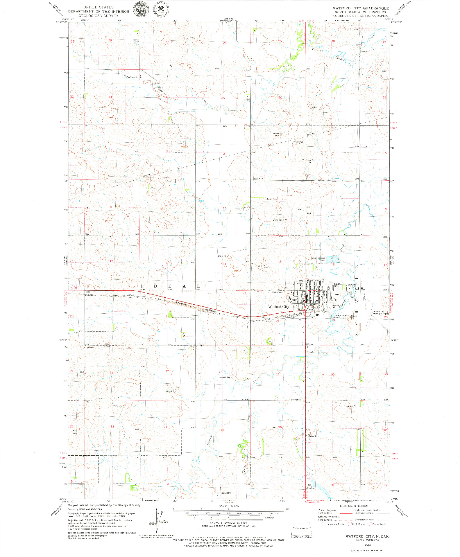USGS 1:24000-SCALE QUADRANGLE FOR WATFORD CITY, ND 1978