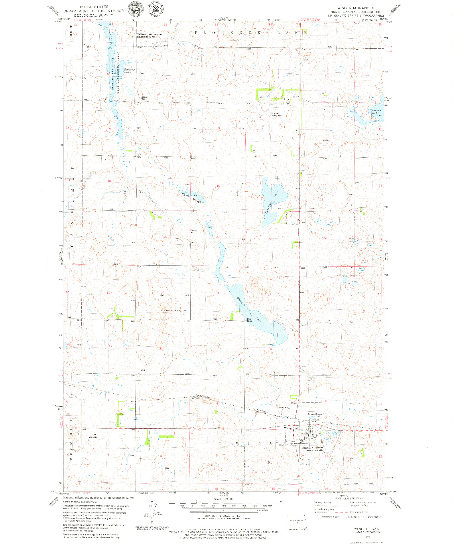 USGS 1:24000-SCALE QUADRANGLE FOR WING, ND 1979