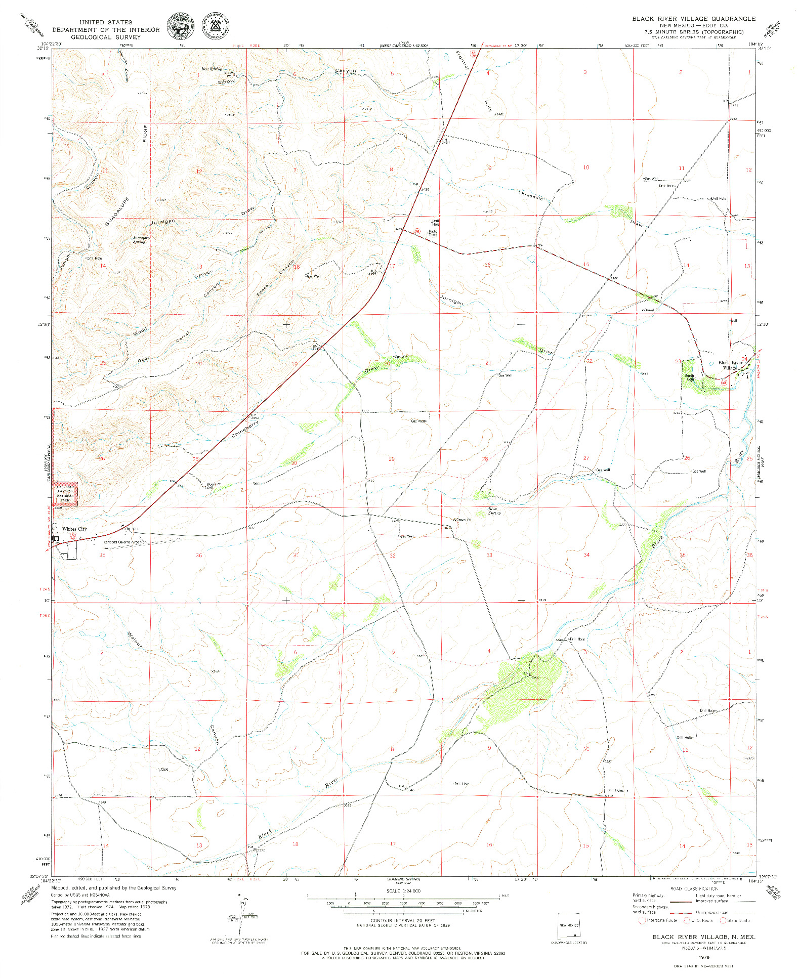 USGS 1:24000-SCALE QUADRANGLE FOR BLACK RIVER VILLAGE, NM 1979
