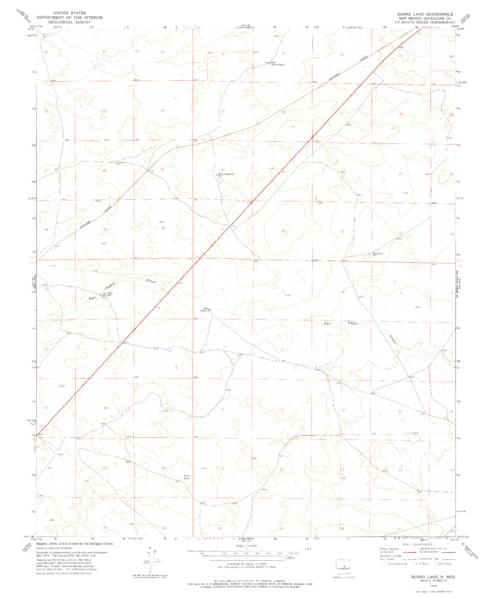 USGS 1:24000-SCALE QUADRANGLE FOR BURRO LAKE, NM 1978