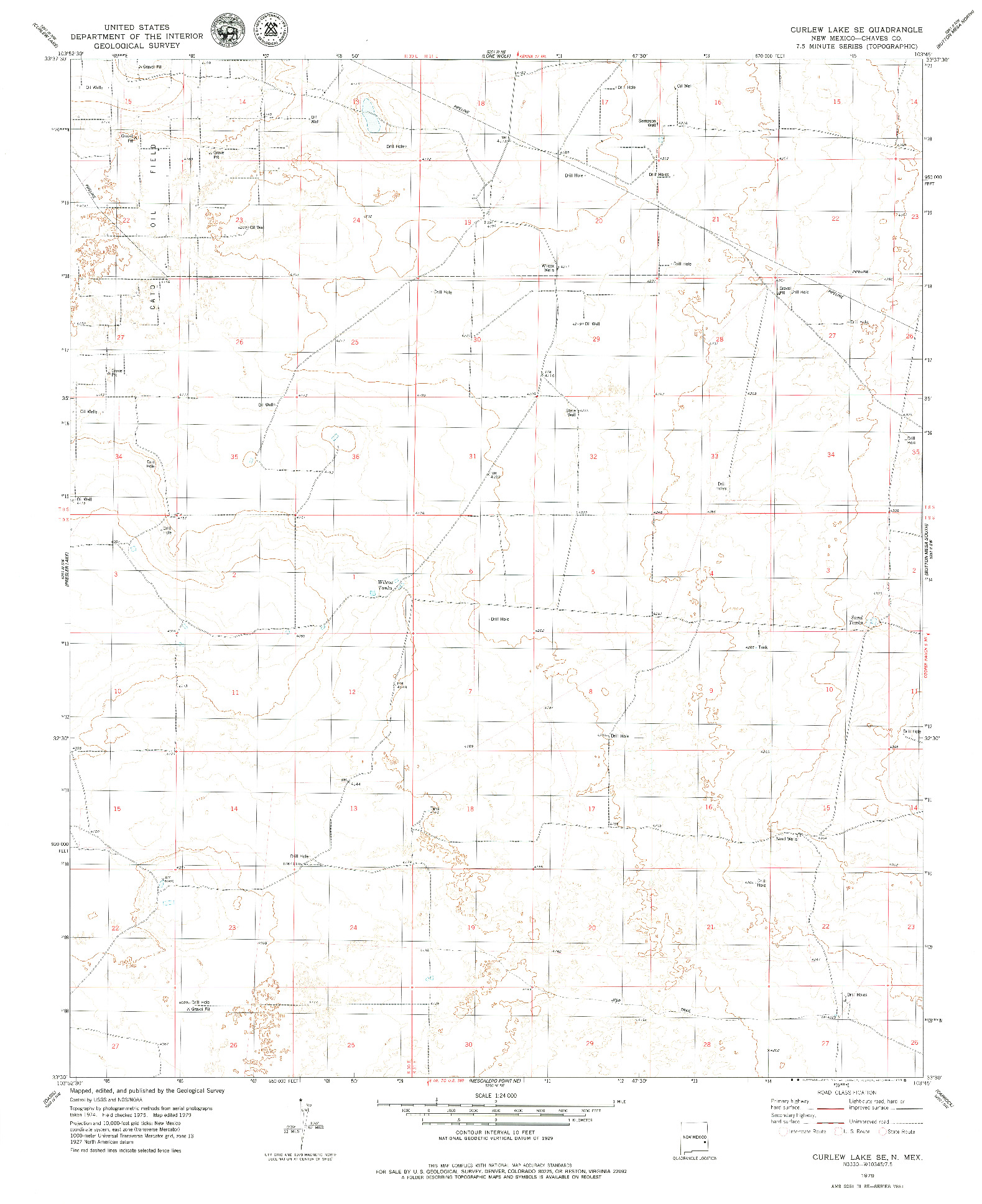 USGS 1:24000-SCALE QUADRANGLE FOR CURLEW LAKE SE, NM 1979