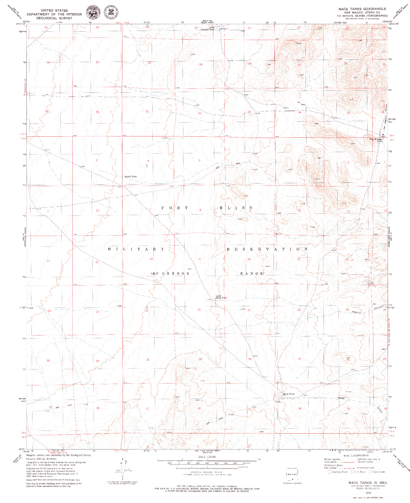 USGS 1:24000-SCALE QUADRANGLE FOR MACK TANKS, NM 1979