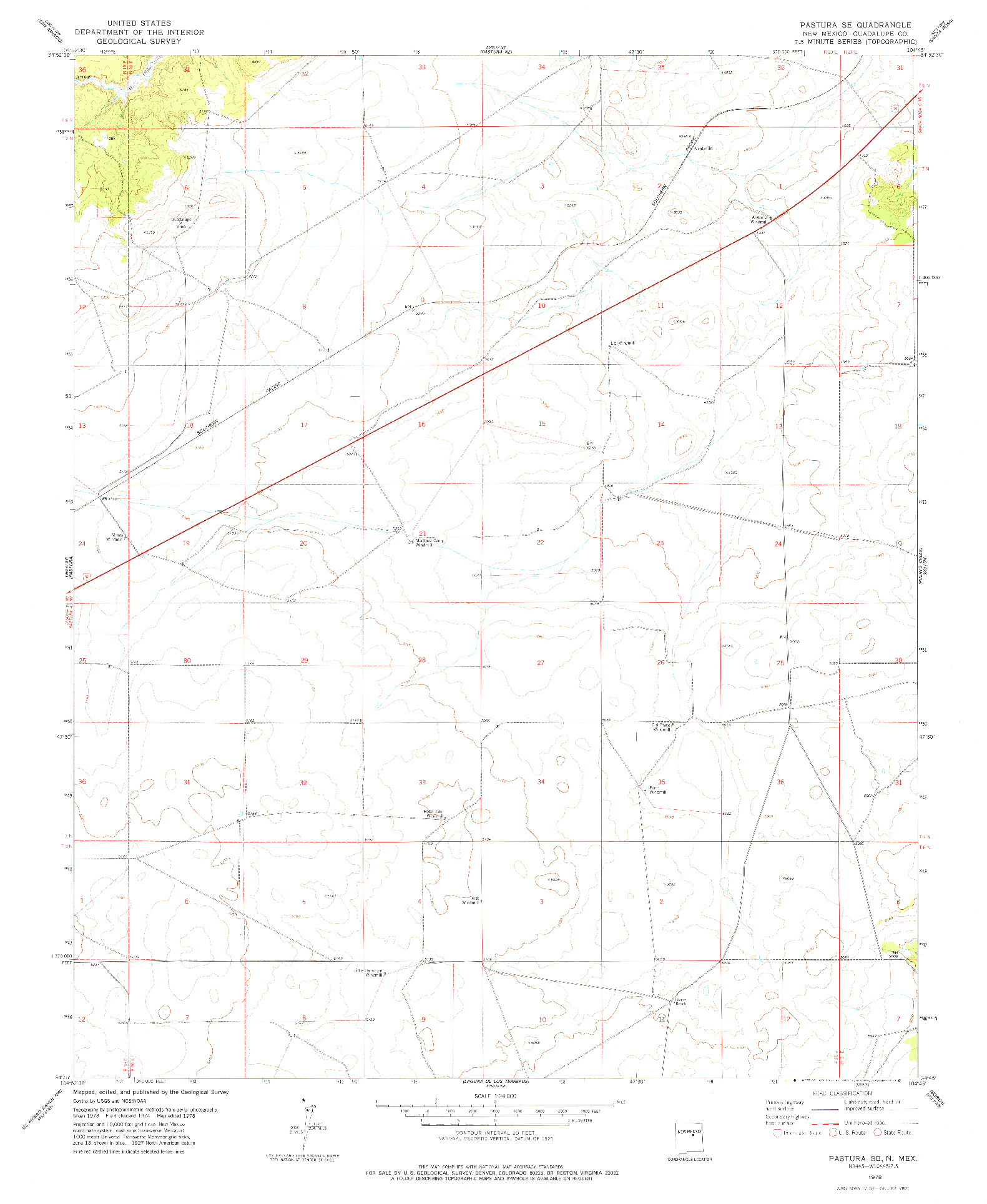 USGS 1:24000-SCALE QUADRANGLE FOR PASTURA SE, NM 1978