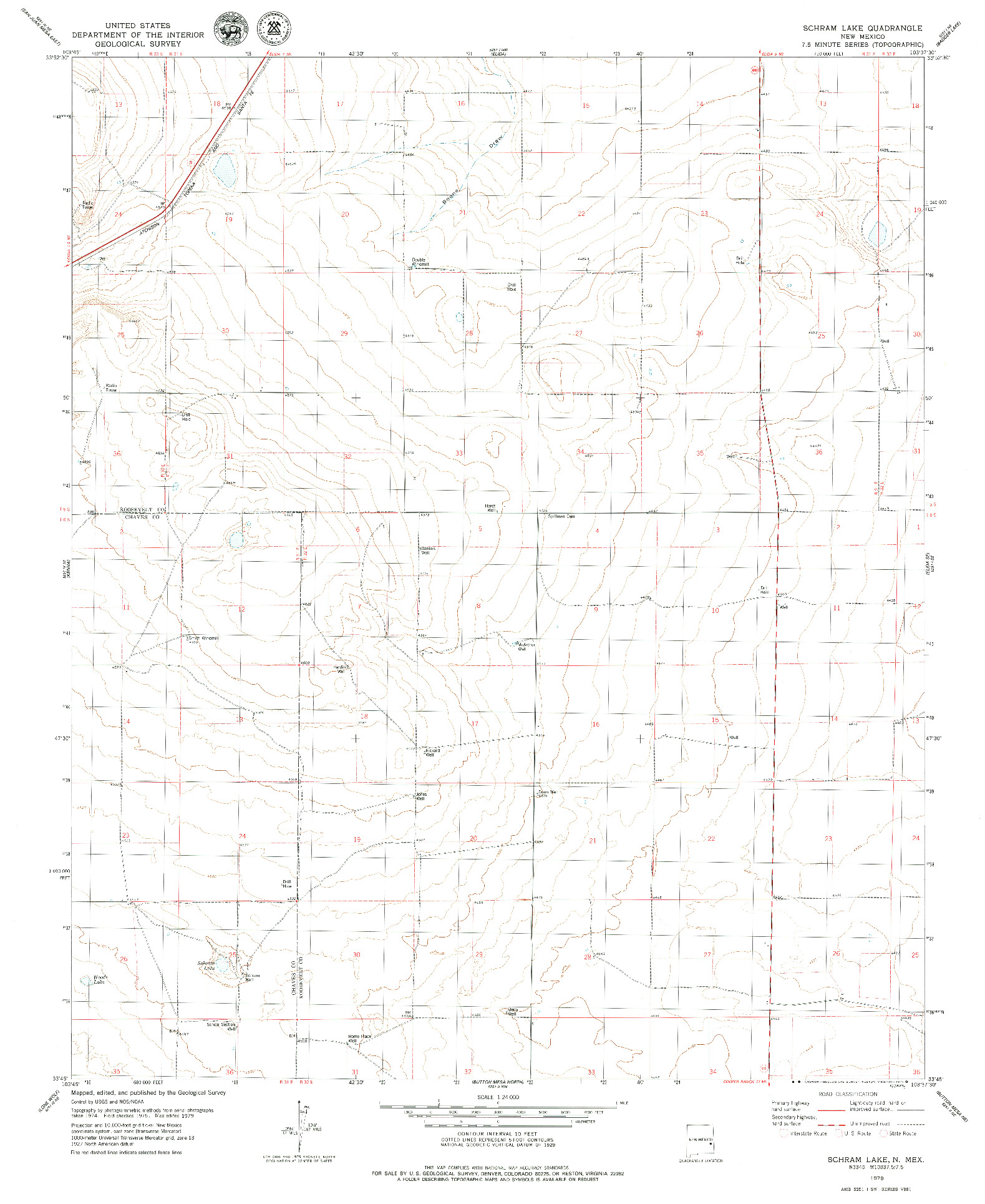 USGS 1:24000-SCALE QUADRANGLE FOR SCHRAM LAKE, NM 1979