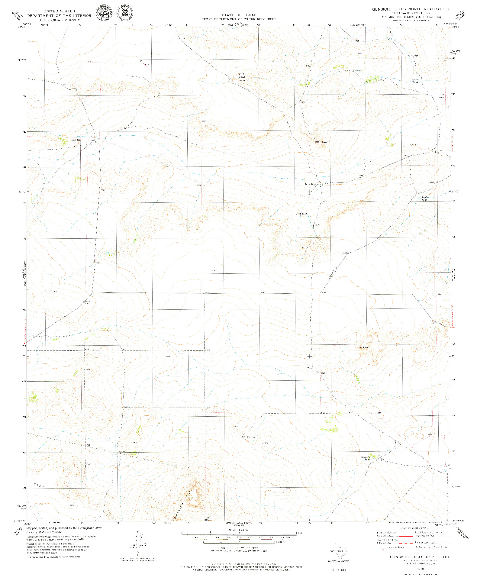 USGS 1:24000-SCALE QUADRANGLE FOR GUNSIGHT HILLS NORTH, TX 1979