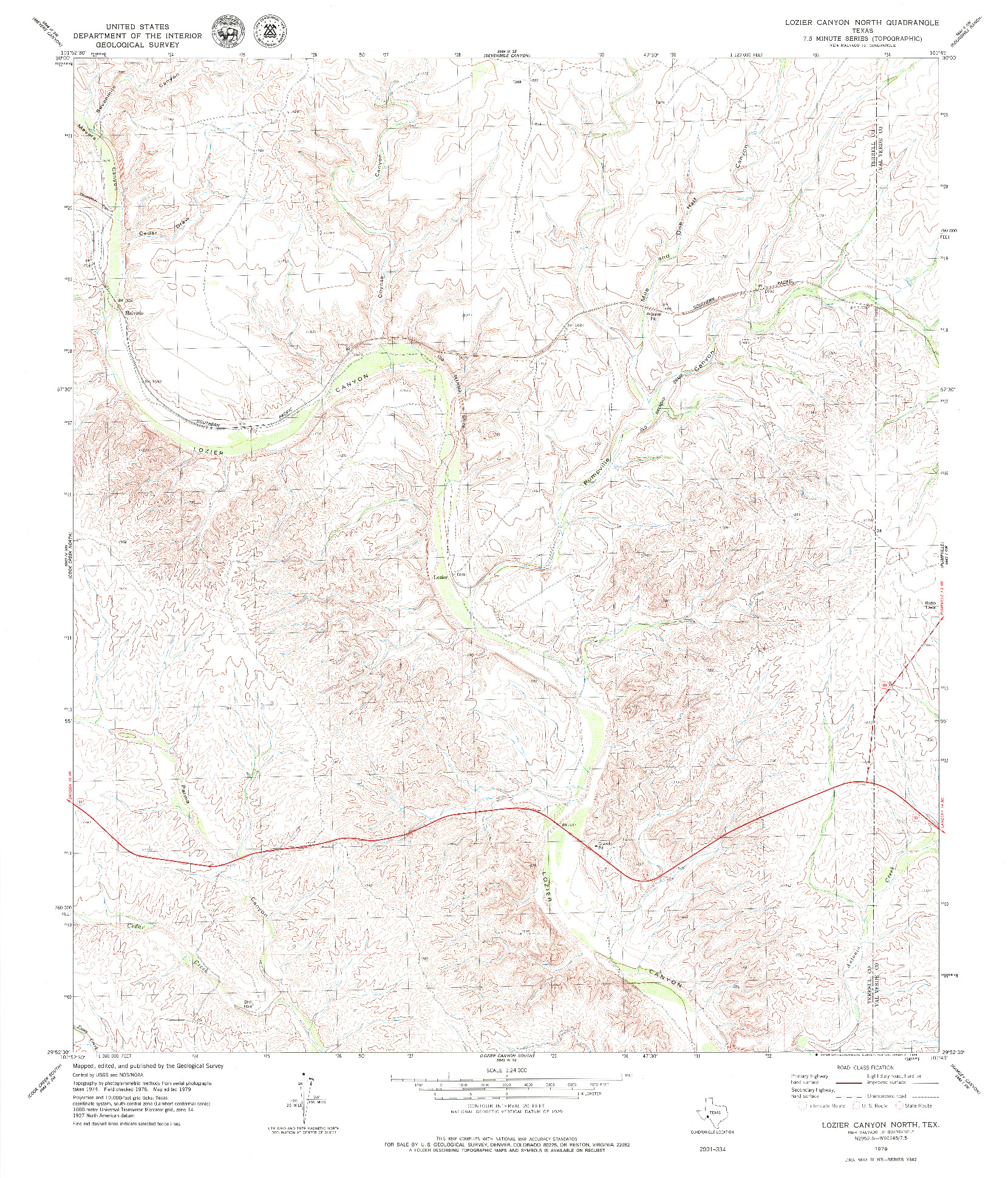 USGS 1:24000-SCALE QUADRANGLE FOR LOZIER CANYON NORTH, TX 1979