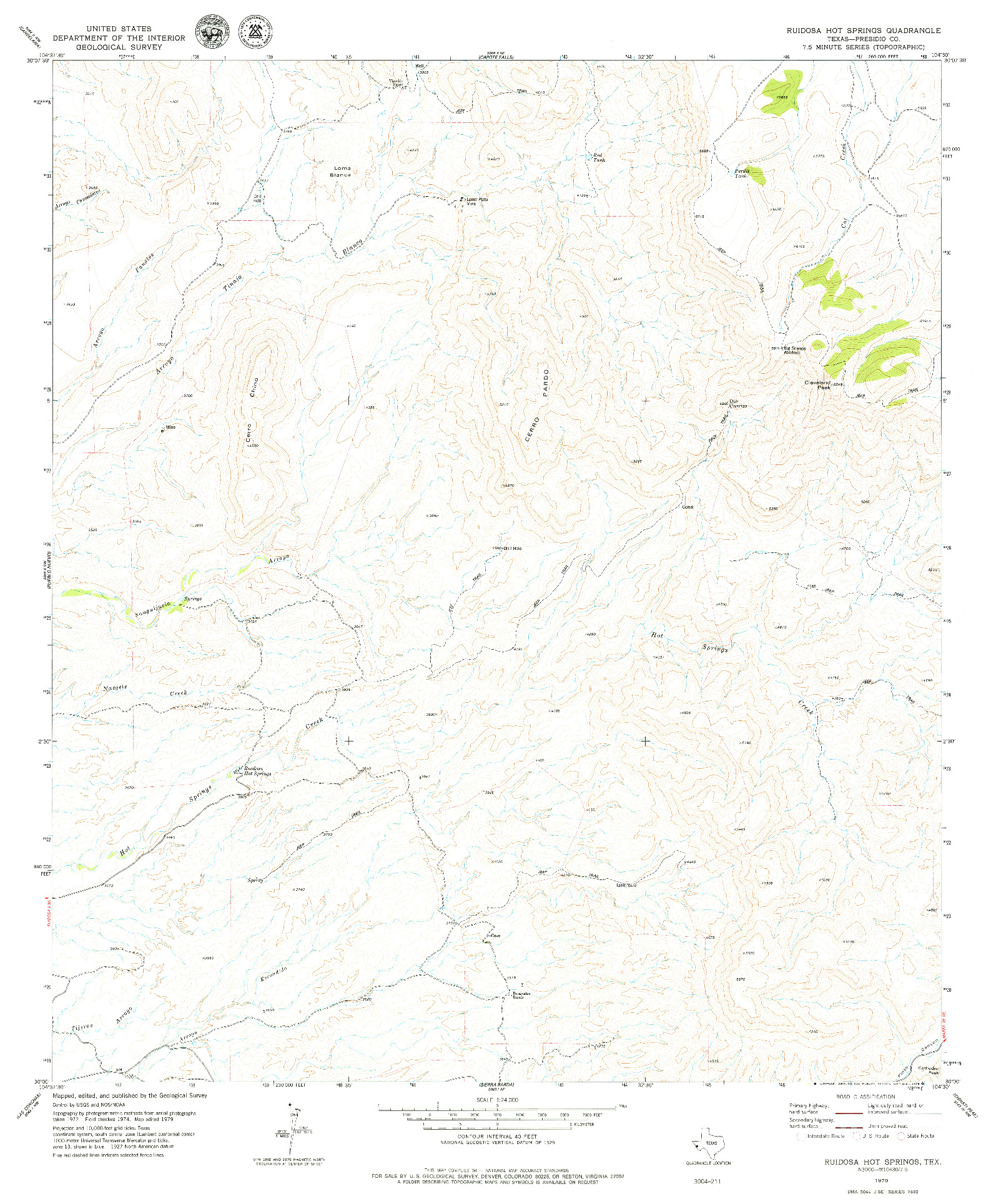 USGS 1:24000-SCALE QUADRANGLE FOR RUIDOSA HOT SPRINGS, TX 1979