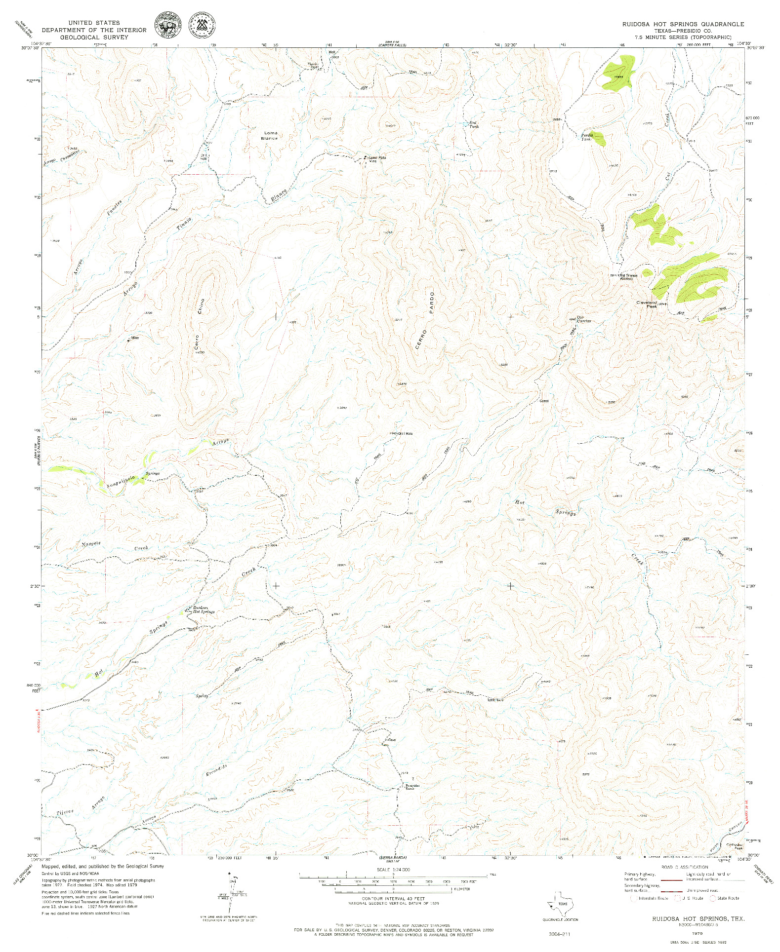 USGS 1:24000-SCALE QUADRANGLE FOR RUIDOSA HOT SPRINGS, TX 1979