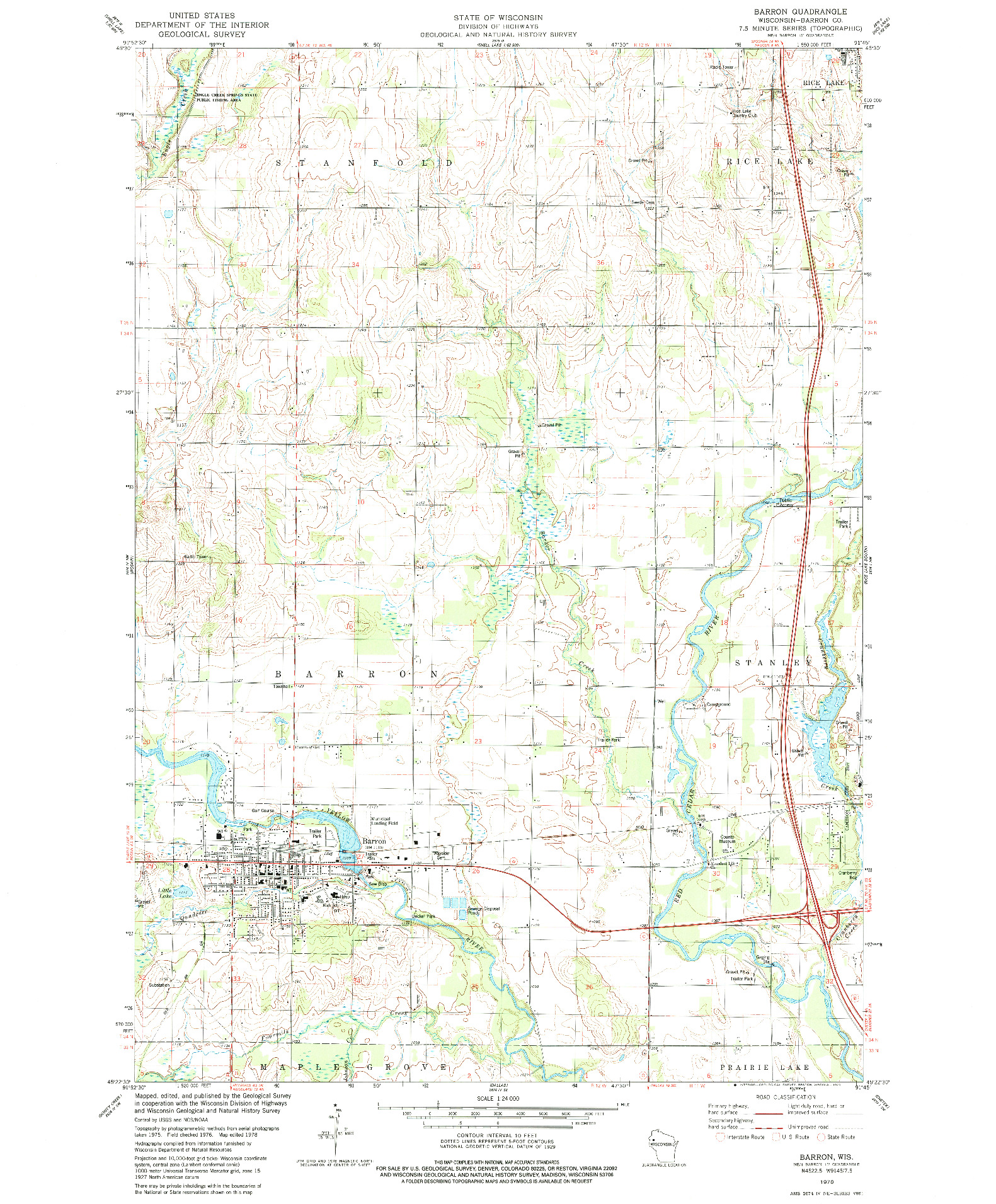USGS 1:24000-SCALE QUADRANGLE FOR BARRON, WI 1978