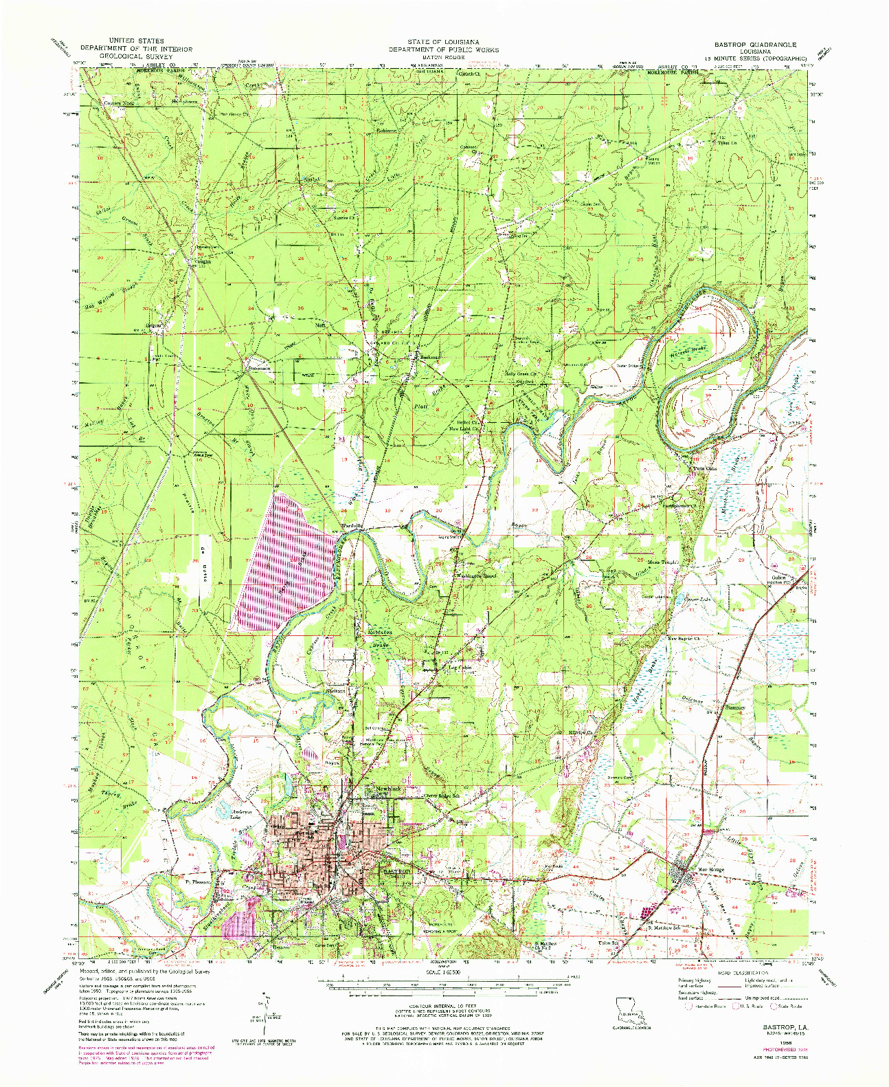 USGS 1:62500-SCALE QUADRANGLE FOR BASTROP, LA 1956
