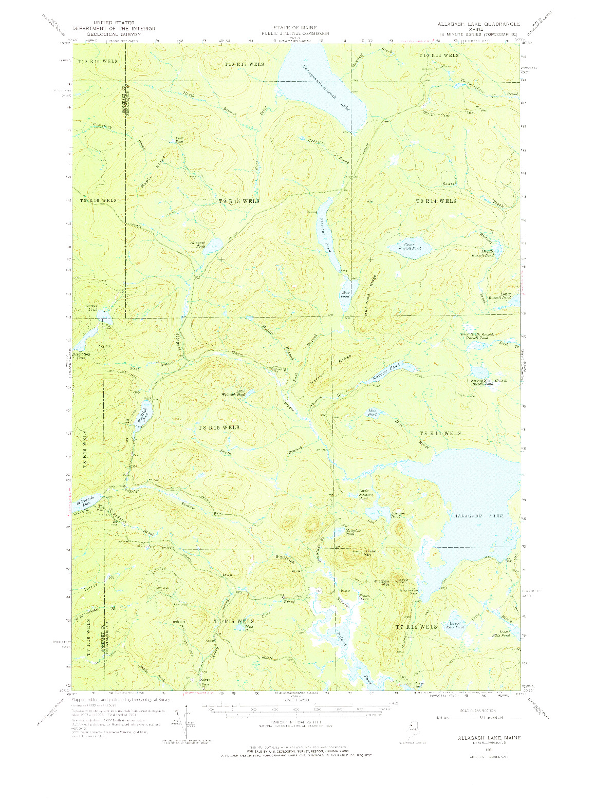 USGS 1:62500-SCALE QUADRANGLE FOR ALLAGASH LAKE, ME 1961