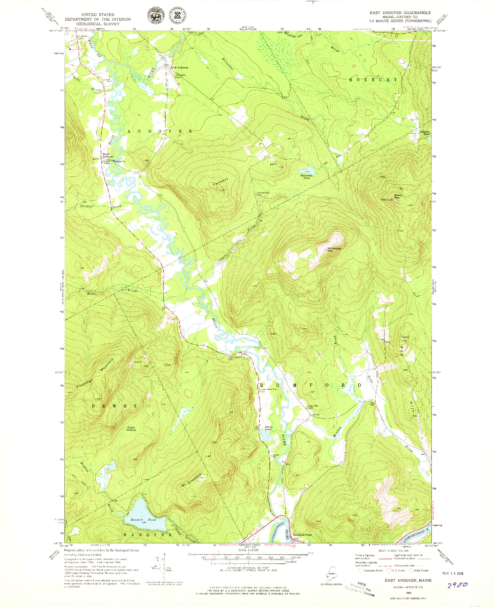 USGS 1:24000-SCALE QUADRANGLE FOR EAST ANDOVER, ME 1968